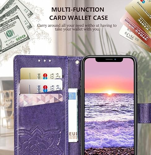 Miniatura 3 de Funda tipo cartera diseñada para iPhone 12 ProiPhone 12, funda tipo cartera con tapa para mujer con diseño de mariposa en relieve de piel sintética