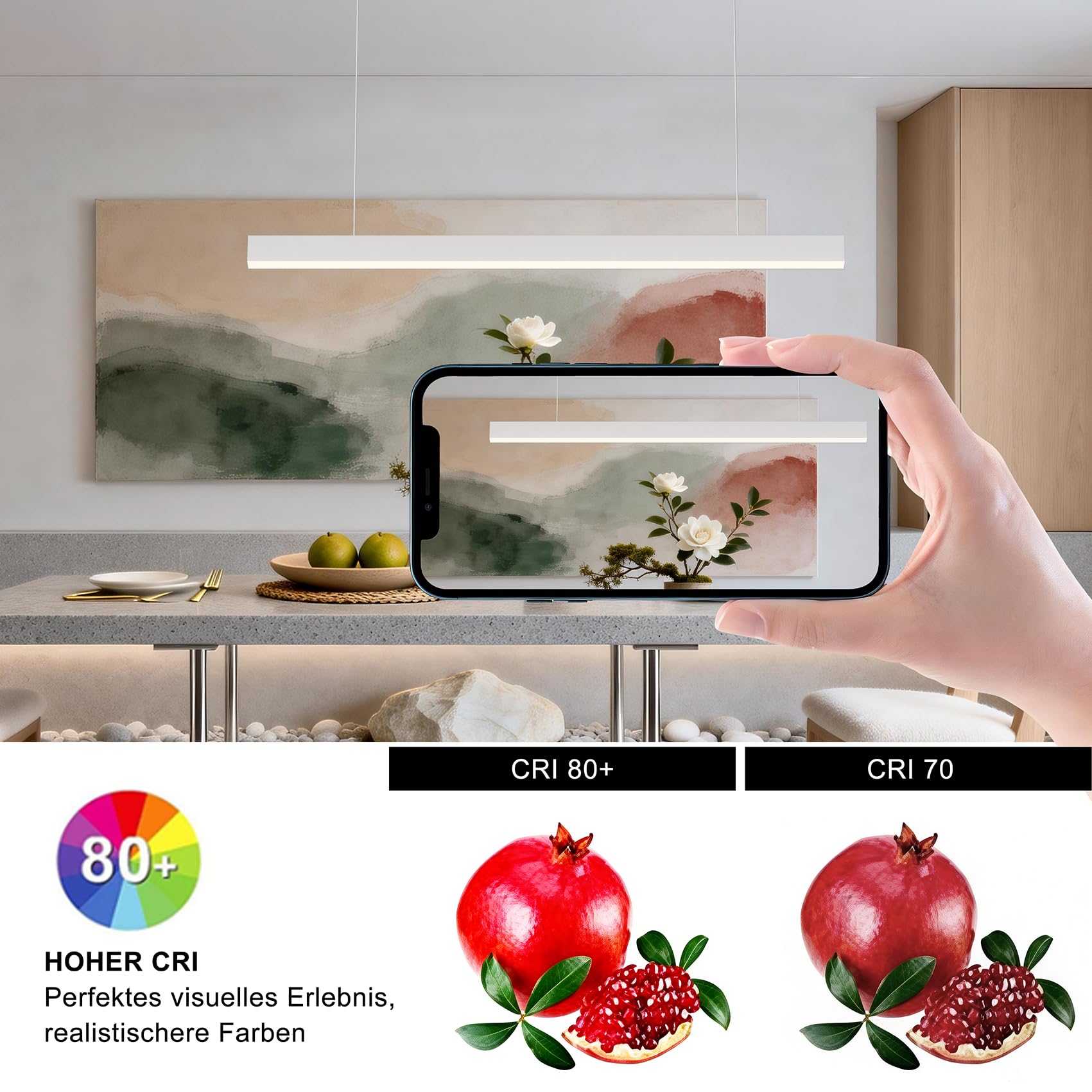 Lámpara LED Lineal Colgante Moderna, 150cm (60W) / 120cm (36W), Luz de Techo para Oficina y Comedor, Iluminación Profesional (Blanco,1200mm,3000K-5700K)