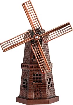 Desk Decoration, 5.1x3.2x7.1 Classic Old-Fashioned Nerlandish Windmill Statue, Zinc Alloy Vintage Dutch Wind Mill for Bookcase, Entryway and Cabinet Decoration Red Copper.
