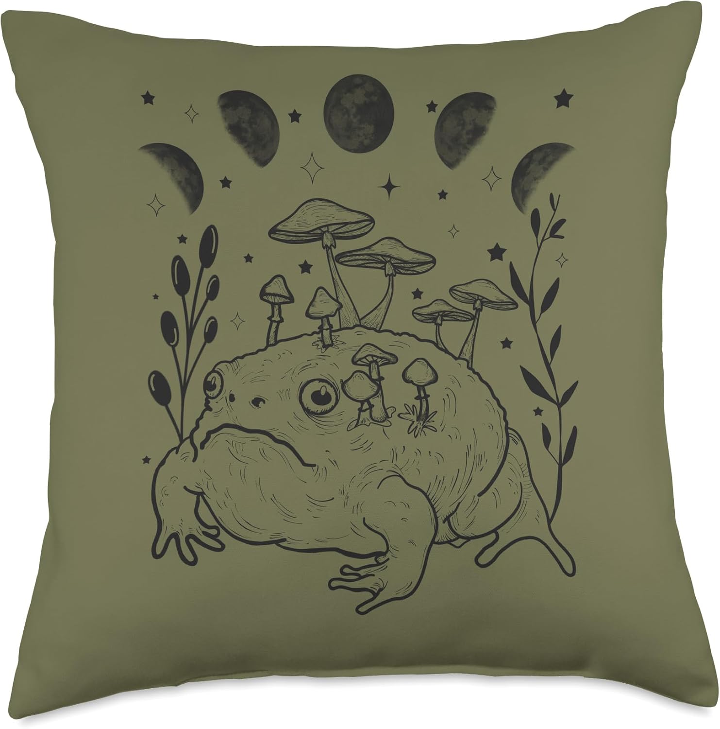 Dark Academia Moon Witchy Goblincore Aesthetic Frog Throw Pillow