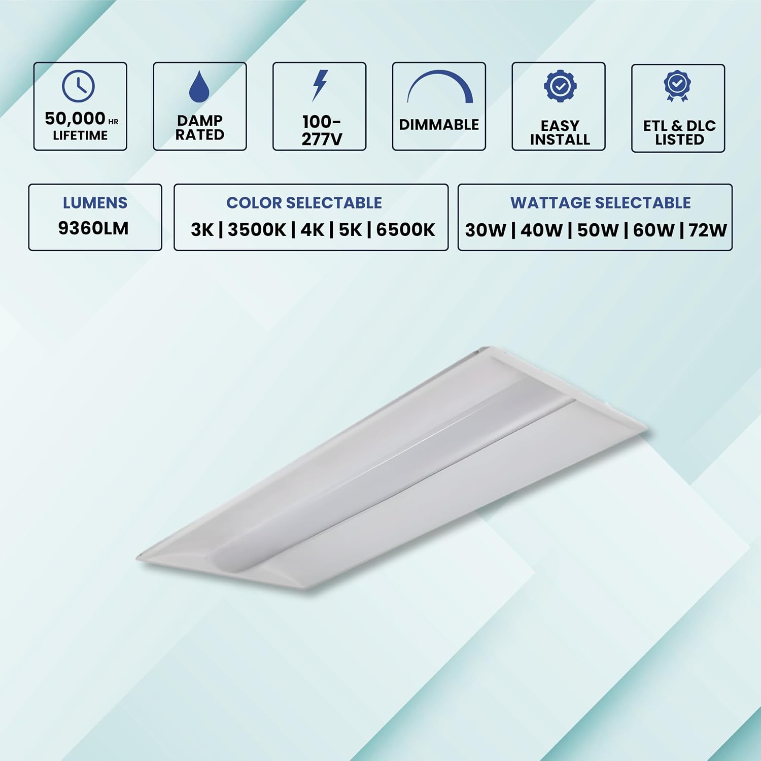 2x4 LED Troffer Center Basket Panel, Selectable 35W-72W & CCT 3000K-6500K, 9360Lumens LED Drop Ceiling Tiles 2x4, 0-10V Dimmable LED Lay in Fixture for Offices, ETL & DLC Panel Lights (4Pack)
