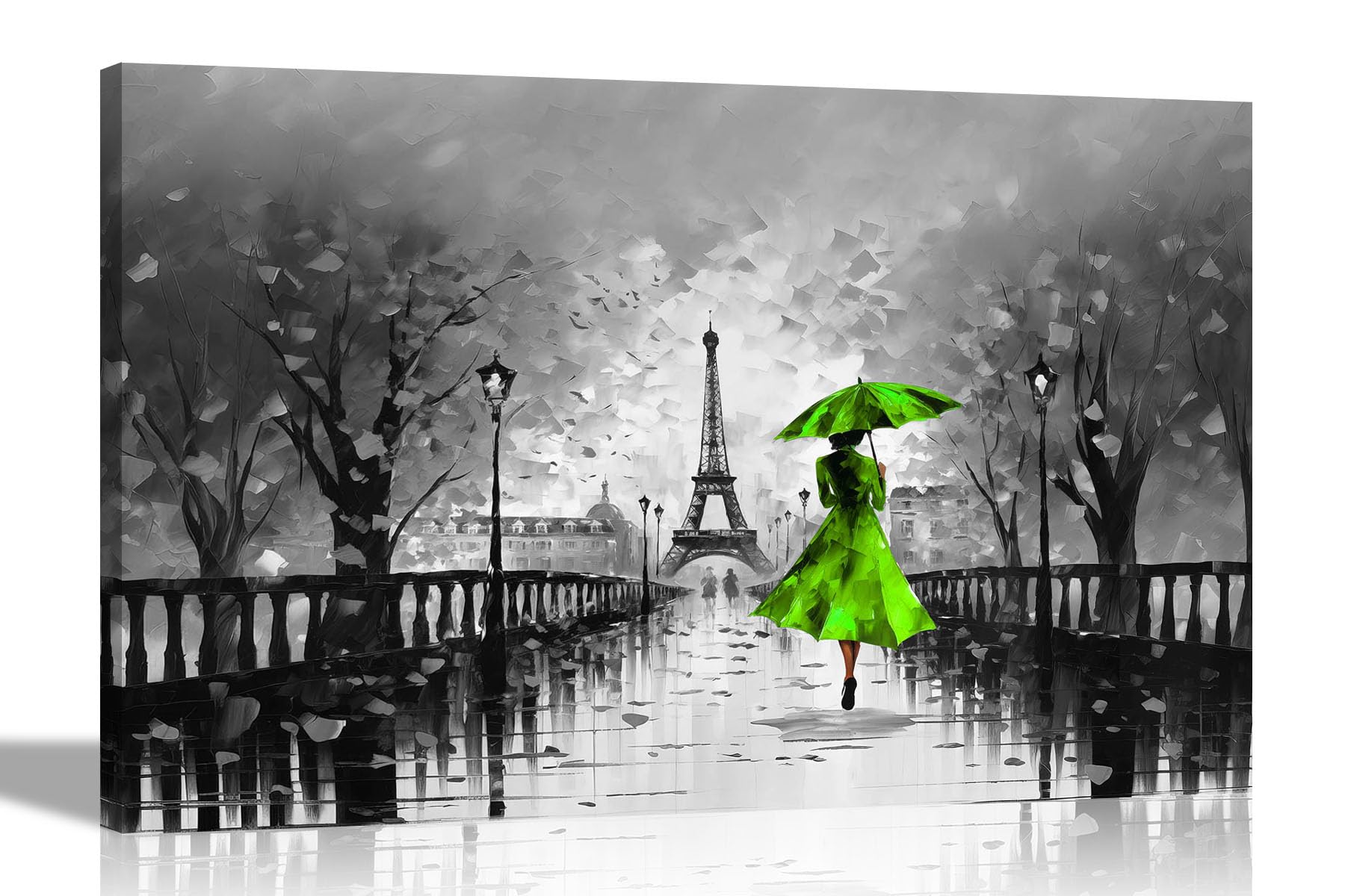 Artley Prints Green Black And White Black And White Calm Of The Rain In Paris Green Large Abstract Canvas Wall Pictures | Framed Art Prints For Livingroom, Bedroom Office 86 X 61Cm (34 X 24 Inches) A1