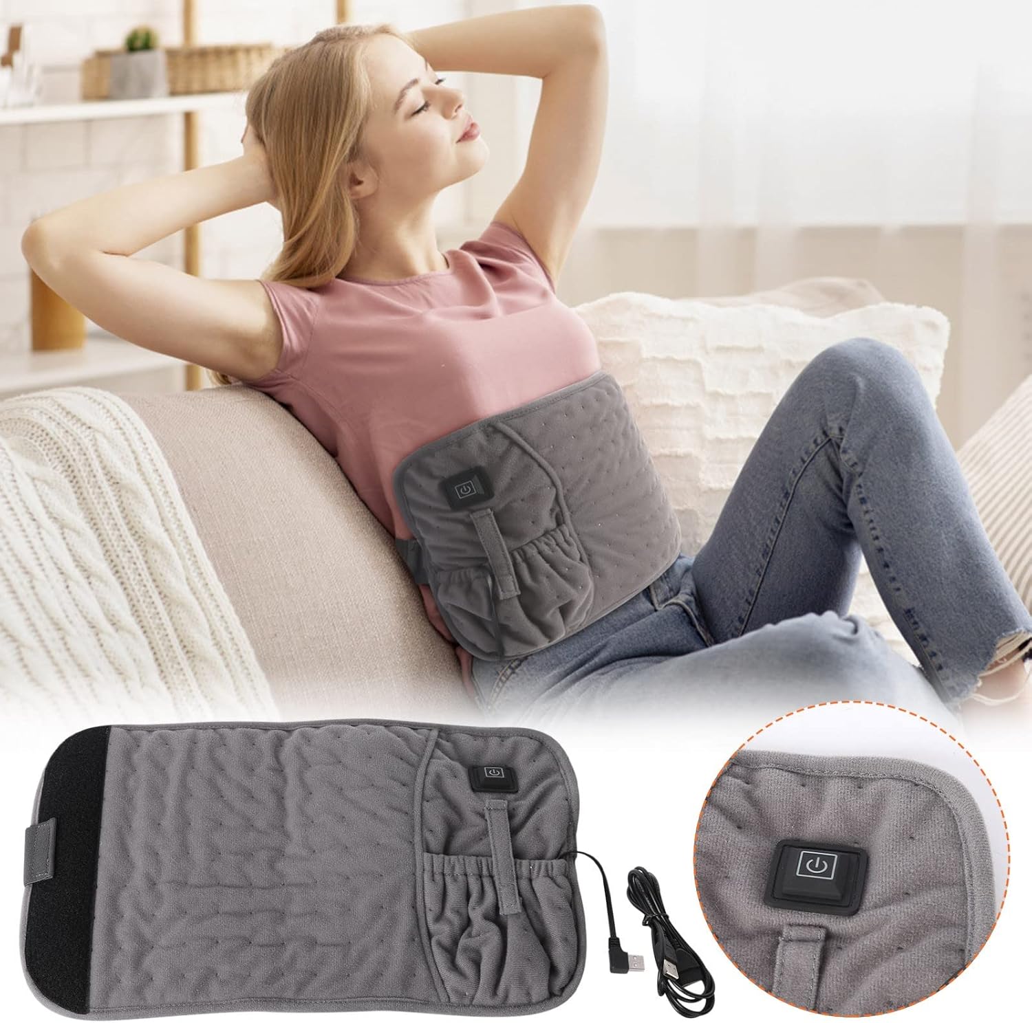 HKEJIAOI Heating Pad for Stomach, Electric Heated Back Wrap