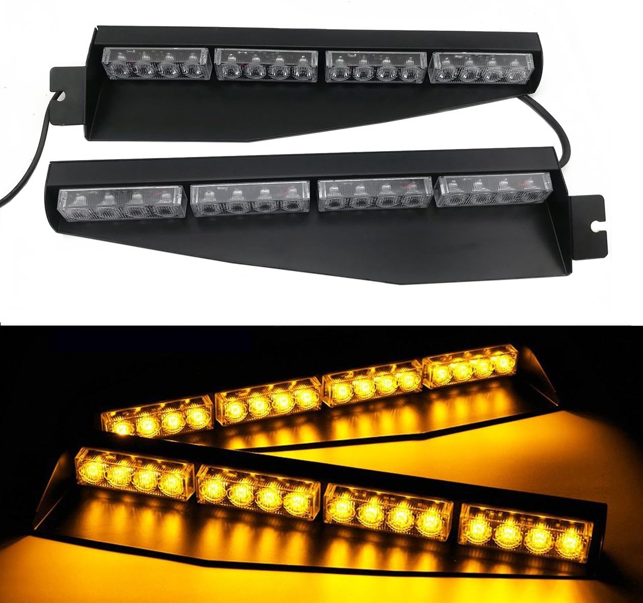 TASWK 32LED 32W LED Lightbar Visor Light Windshield Emergency Hazard Warning Strobe Beacon Split Mount Deck Dash Lamp (Amber)