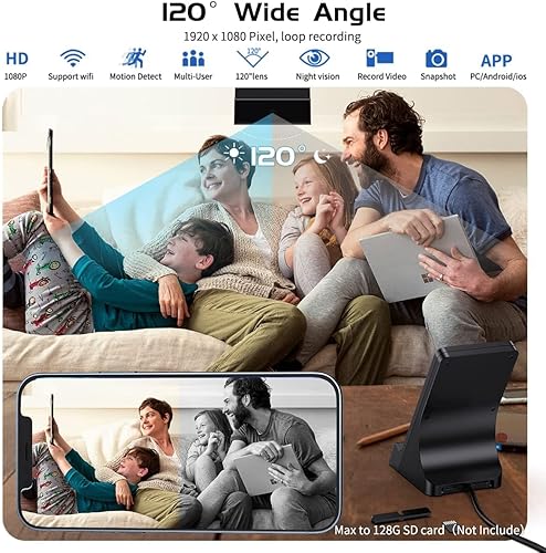 Miniatura 3 de LIZVIE Cámaras espía con cargador inalámbrico, 1080P HD Mini cargador de teléfono para niñera, cámara de vigilancia para oficina en casa