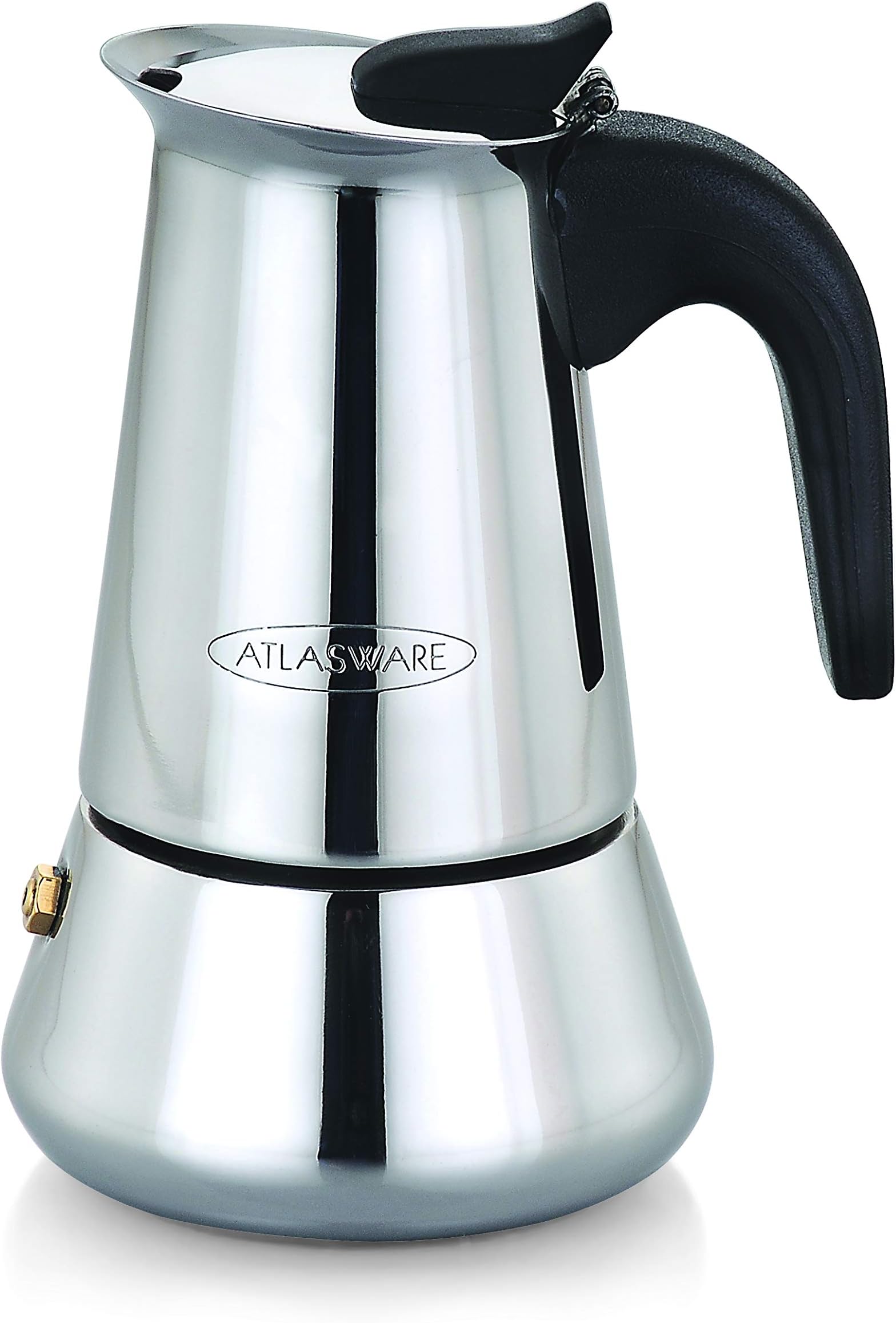 Atlasware Stainless Steel Coffee Maker | Filter Coffee Black Tea Pot Compatible with Induction, Gas Stove | Durable Compact BPA Free Espresso Percolator for Home, Kitchen and Travel (Silver, 2 Cup)