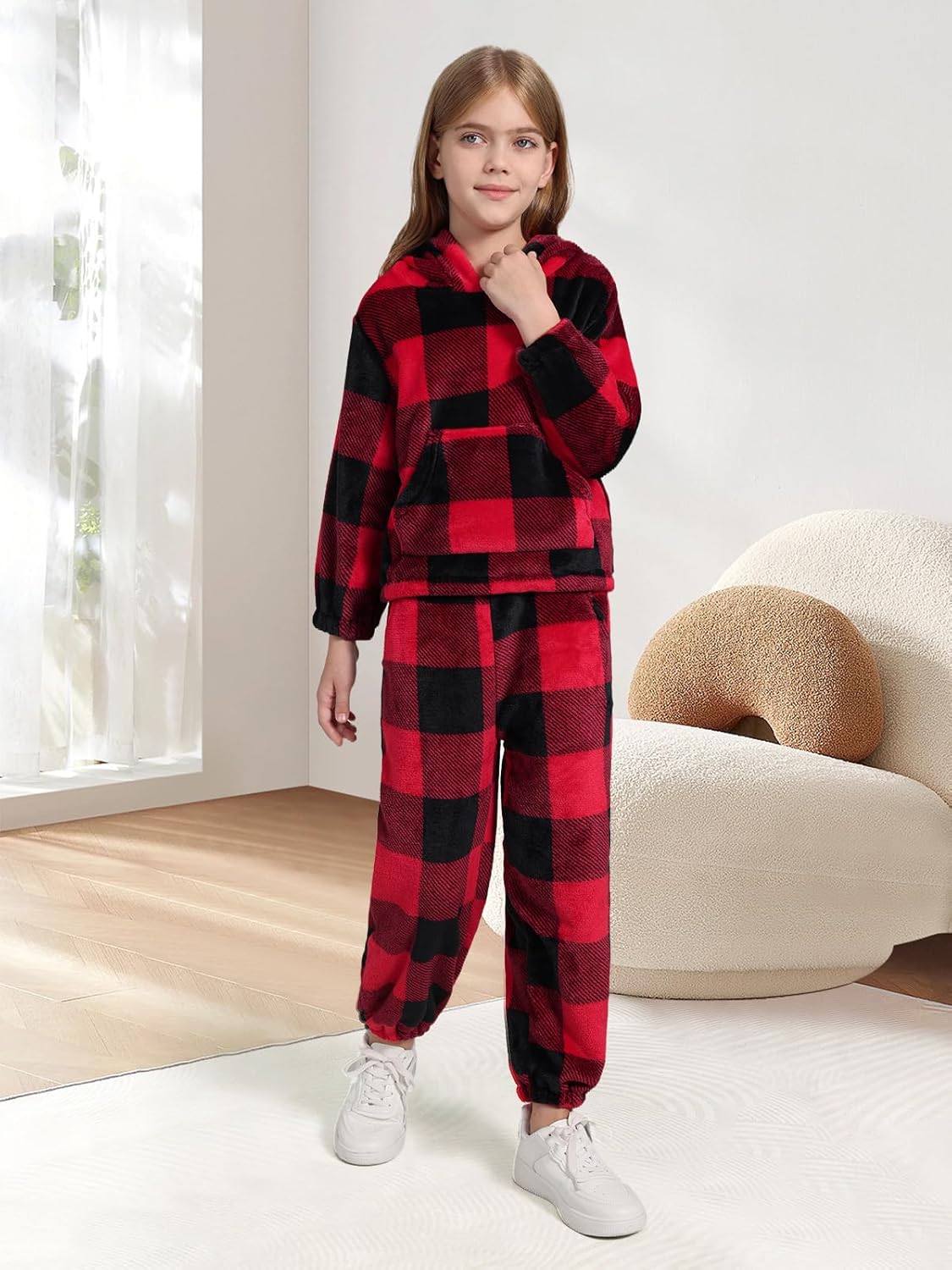 Girls 2 Piece Outfits Cozy Fleece Bear Ear Hoodie Sweatshirt & Sweatpants Set Fall Winter Warm Sweatsuit for Kids 6-14Y - Image 4