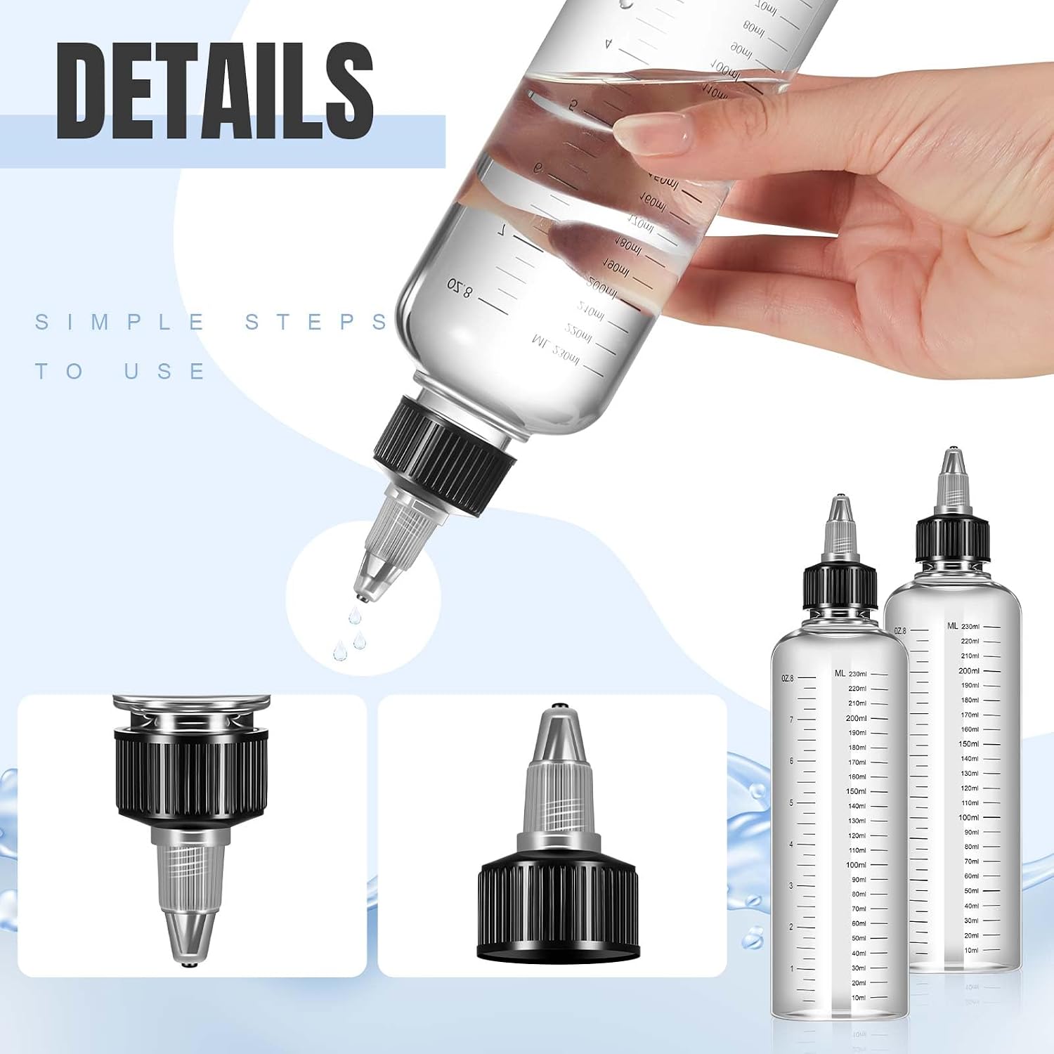 Barydat 6 Pcs 8.5 oz Applicator Bottle Hair Dye Bottle Squeeze Oil Applicator with Funnels Ratio Graduated Scale Twist Top for Salon Stylist Beauty Home