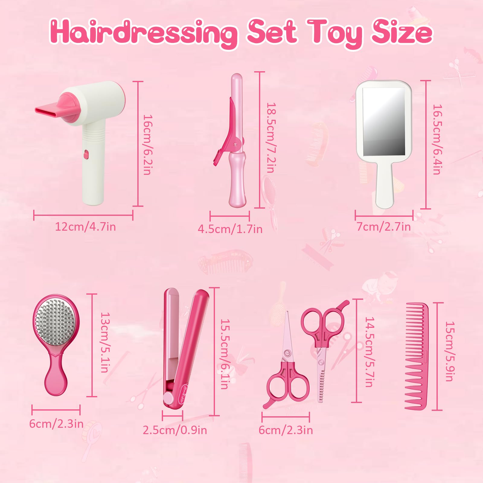 RedCrab Hairdressing Salon Set for Girls 45PCS Salon Hair Stylist Pretend Makeup Kit with Hair Dryer,Comb,Bling Hair Jewels - Image 3