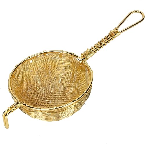 Miniatura 7 de Natudeco Infusor de té de cobre puro, colador de té de mango largo, colador de tetera, colador de té suelto, colador portátil para té empinado,