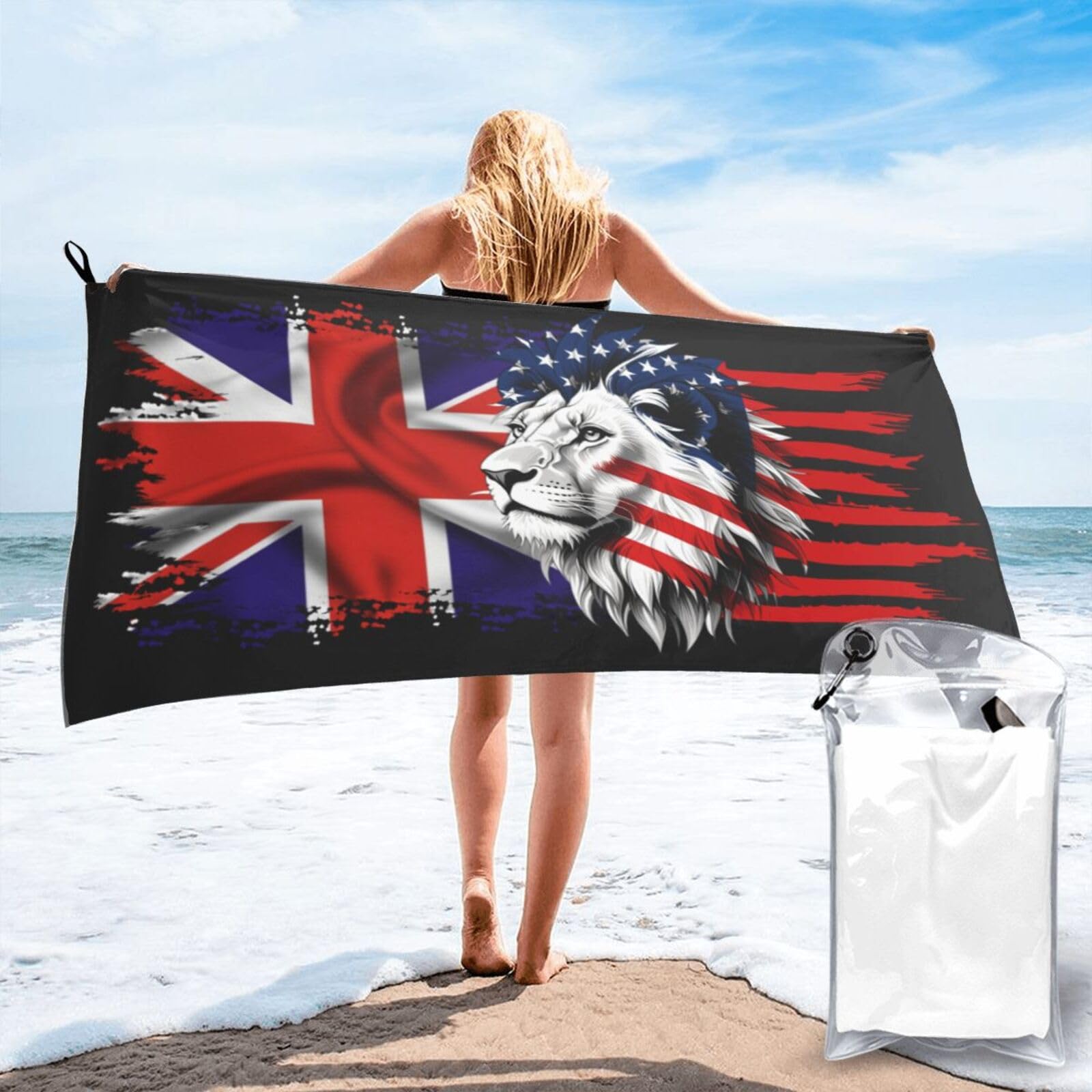 HACXZ Microfiber Beach Towel America Flag and Britain Flag Large Camping Towel Bathroom Beach Towels