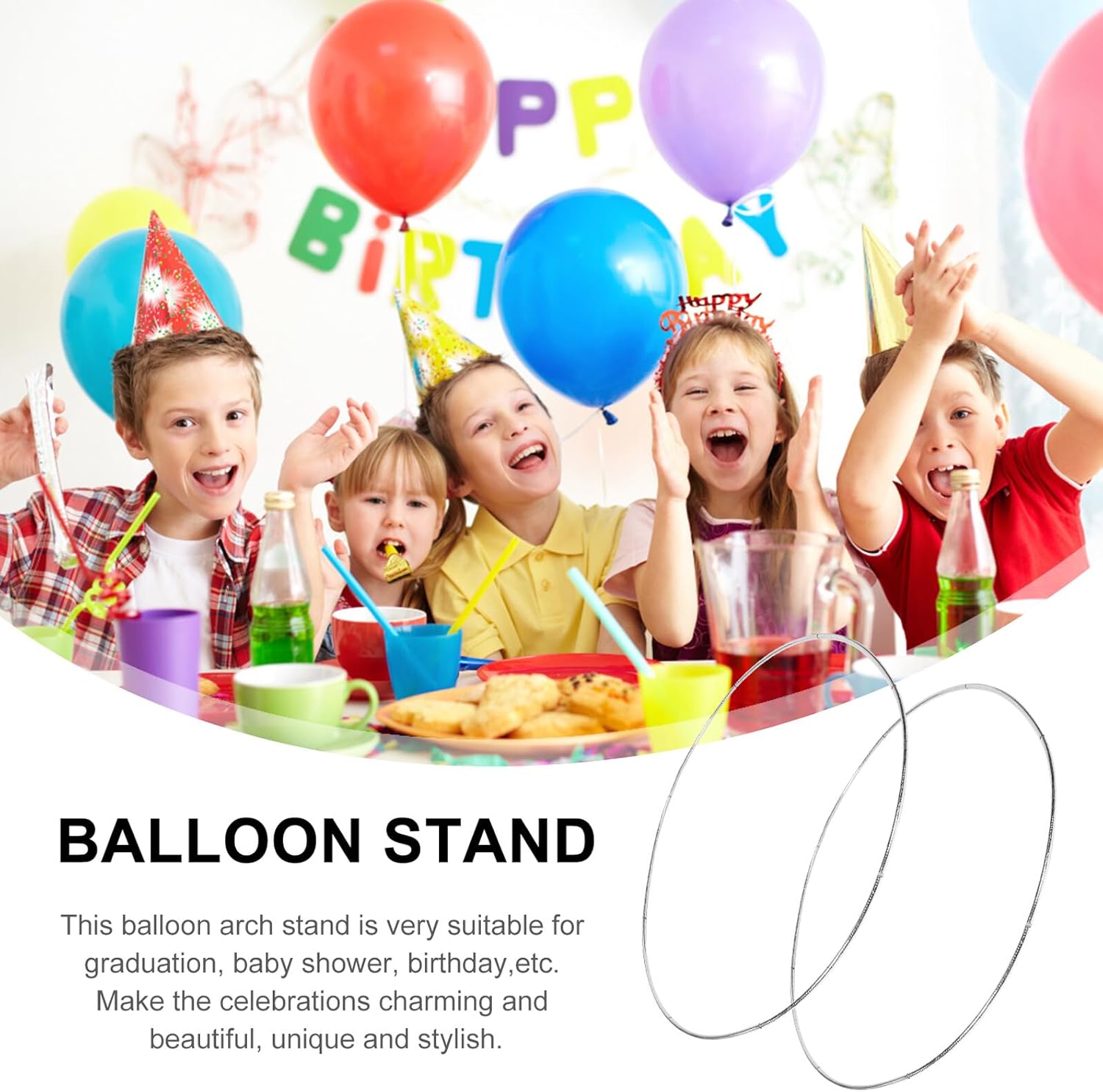 Lurrose 2 Sets Silver Balloon Arch Frames Balloon Garland Stand Circle Ring for Wedding Ceremony Party Decorations Birthday Event Supplies