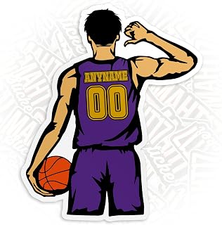Custom Basketball Name Sticker Personalized Basketball Player Back View Stickers Team Name Waterproof Die-Cut Vinyl Sticker Decal for Kindle Laptop Water Bottles Phone Decal Gifts for Him Men Man