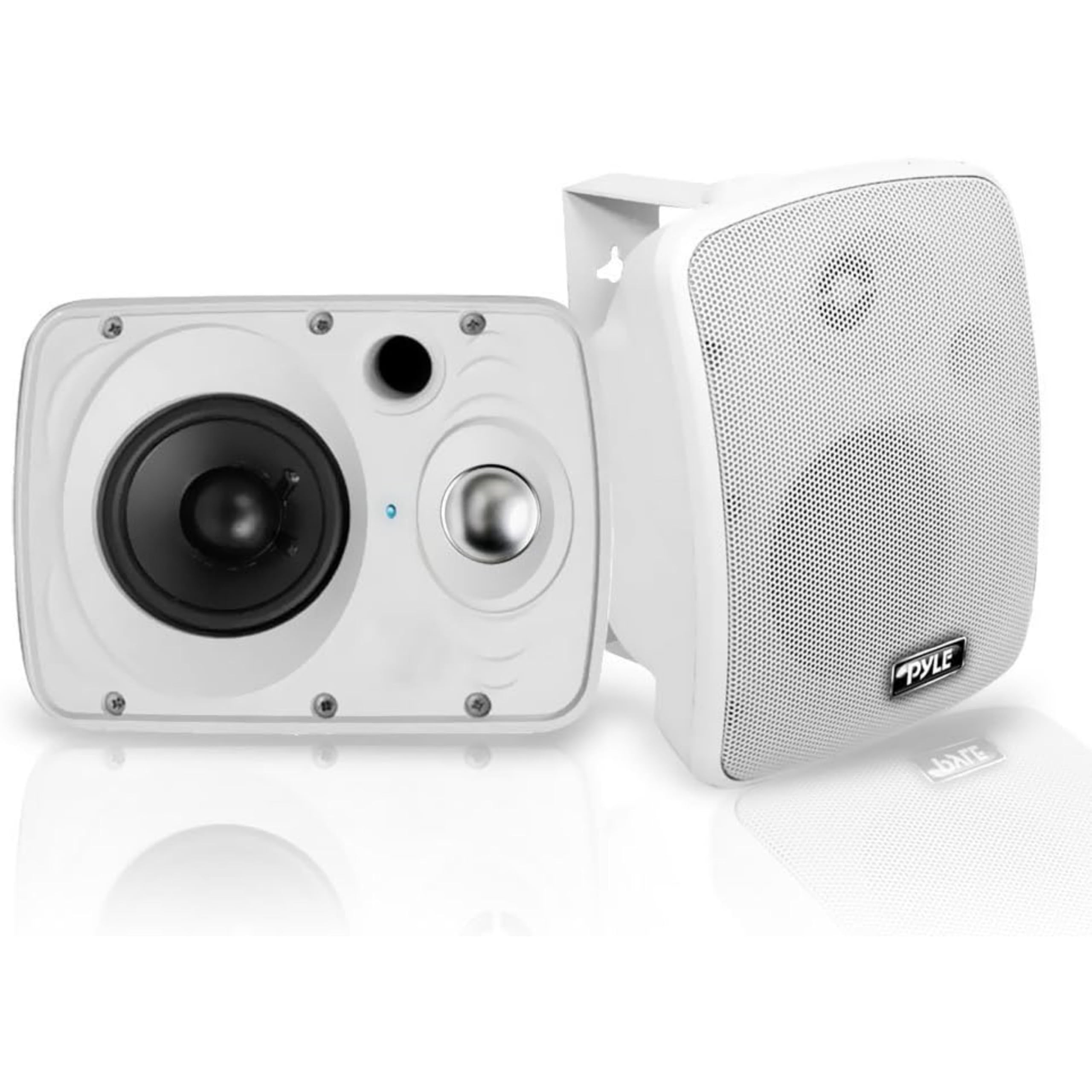 PyleBluetooth Garden Speakers Pair – 16.5 cm (6.5") 800W Weatherproof Wall/Ceiling Mounted Outdoor Wireless Speaker System, Active/Passive, Metal Grille, Indoor Sound System – White
