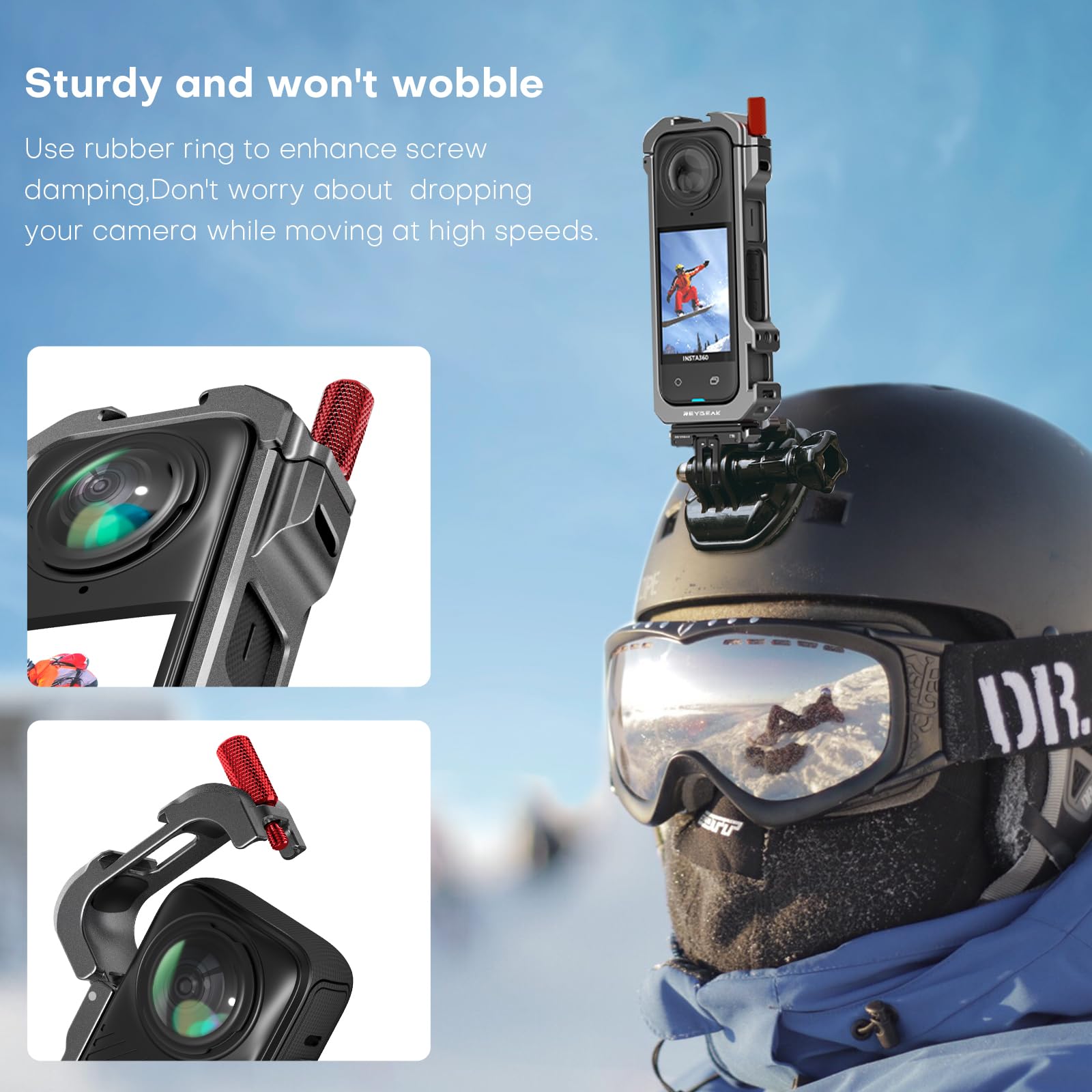 REYGEAK Do klatki Insta360 X4, aluminiowa rama do Insta360 X4, uchwyt podstawy aparatu do szybkiego zwalniania z gwintem 1/4 cala, etui ochronne z silikonową osłoną obiektywu.