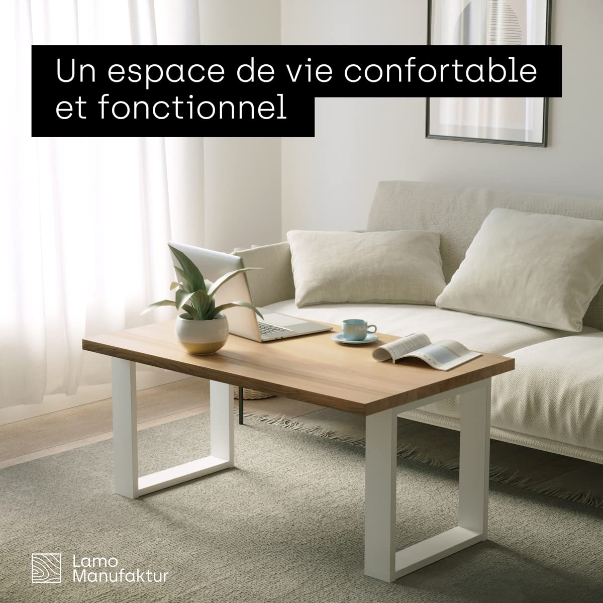 LAMO Manufaktur Lot de 2 Pieds de Table à Manger ou de Bureau, modèle Simple Massive, Profil 80x20 mm, 50x72 cm (L x H), Blanc, LTS-01-C-BB-9016