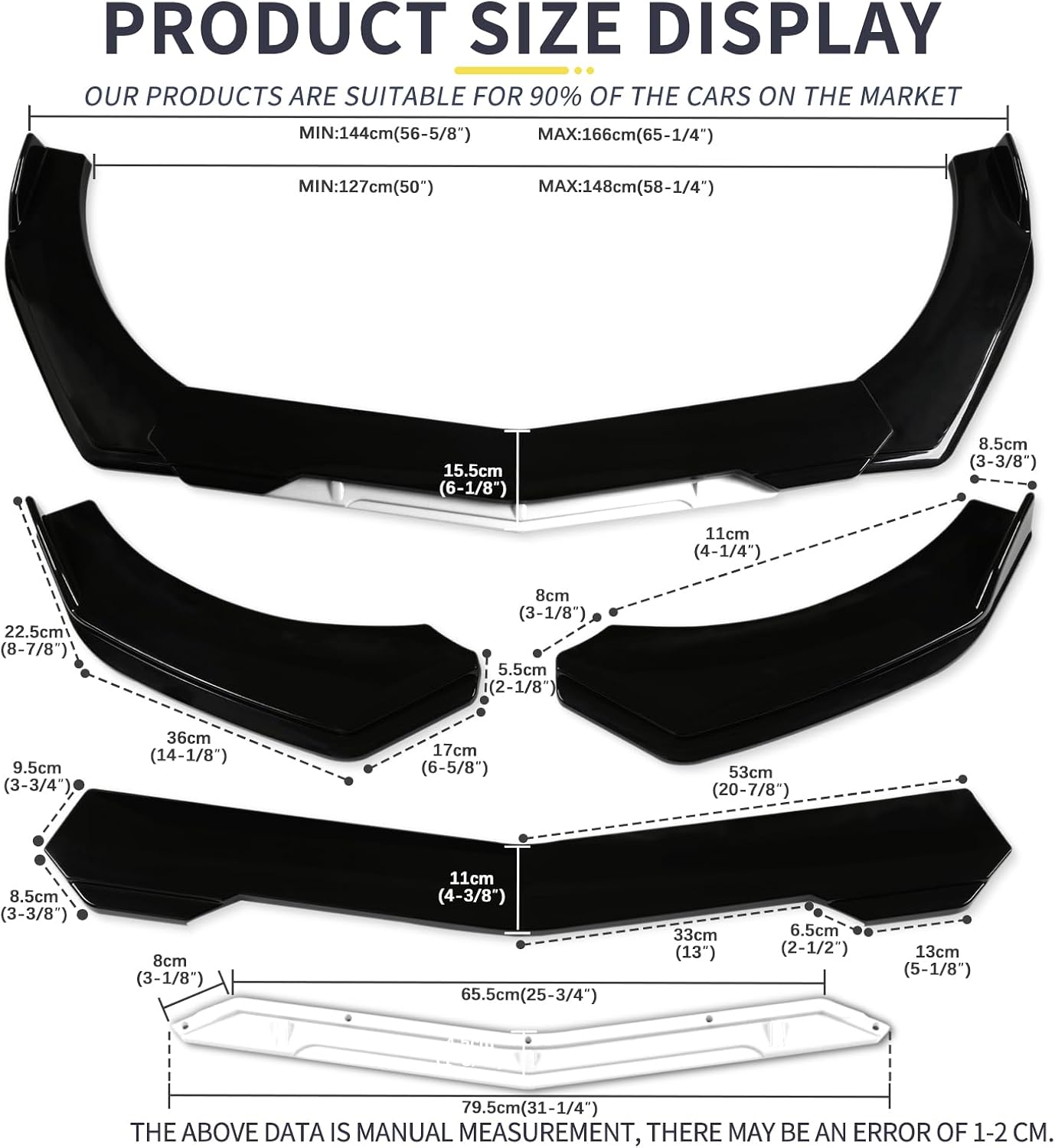 DREAMOTOR Car Front Lip, Universal Bumper Lip Splitter Spoiler Compatible with Infiniti Q50 Honda Civic Accord Audi Q5 A5 Toyota Camry Corolla Dodge Durango Charger SRT Nissan 350Z Camaro Ford Fusion