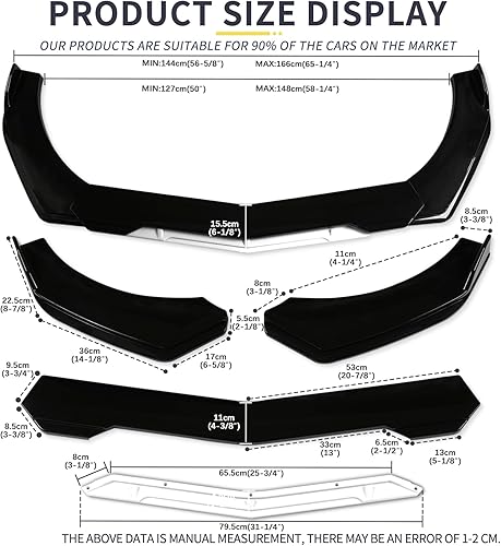 Vista 37 de Kit universal de 4 piezas para parachoques delantero, alerón de labio divisor de parachoques delantero, kit de cuerpo divisor de labio compatible