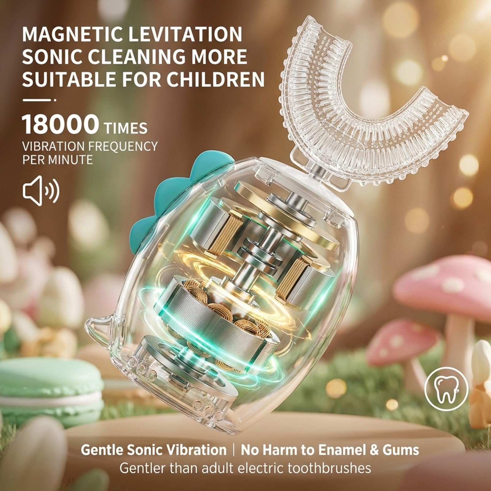 Yodabai Spazzolino da denti elettrico per bambini, a forma di U, spazzolino da denti ricaricabile per bambini con timer intelligente, spazzolino sonico K10 0