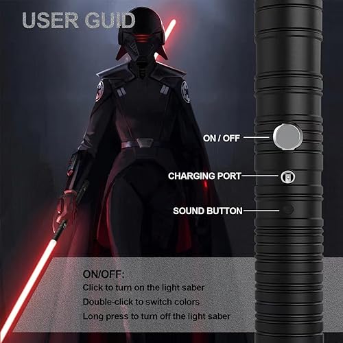 Miniatura 4 de Dueling - Paquete de 2 sables de luz, 15 colores y 3 modos de sonido con efecto estroboscópico, empuñadura de aleación de aluminio, sables de luz