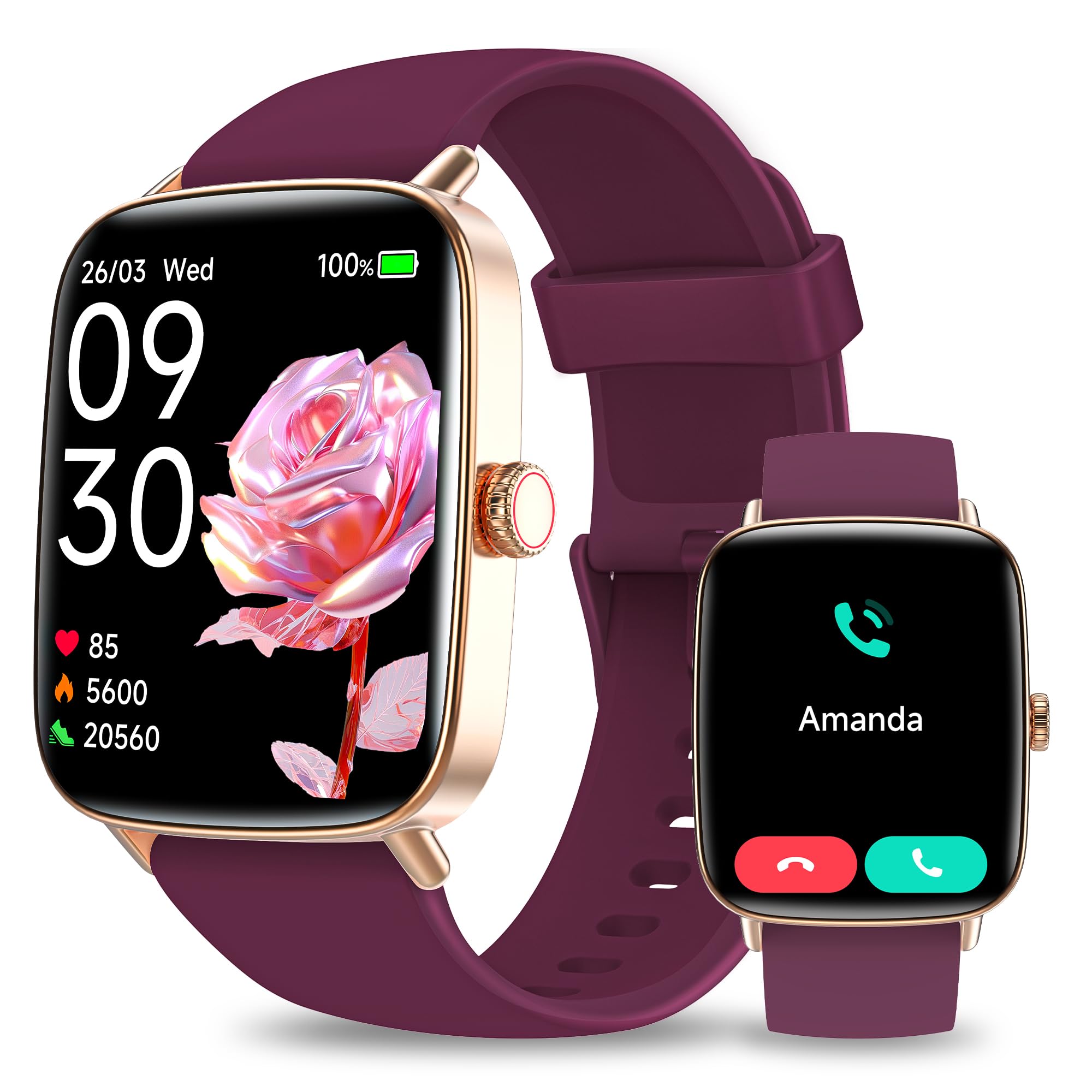 Smartwatch Damen, 1.85" Smart Watch mit Telefonfunktion, Fitnessuhr Damen mit Pulsuhr Schlafmonitor SpO2, 110 Sportmodi Fitness Tracker, IP68 Wasserdicht Schrittzähler Sportuhr für Samsung/iOS/Android