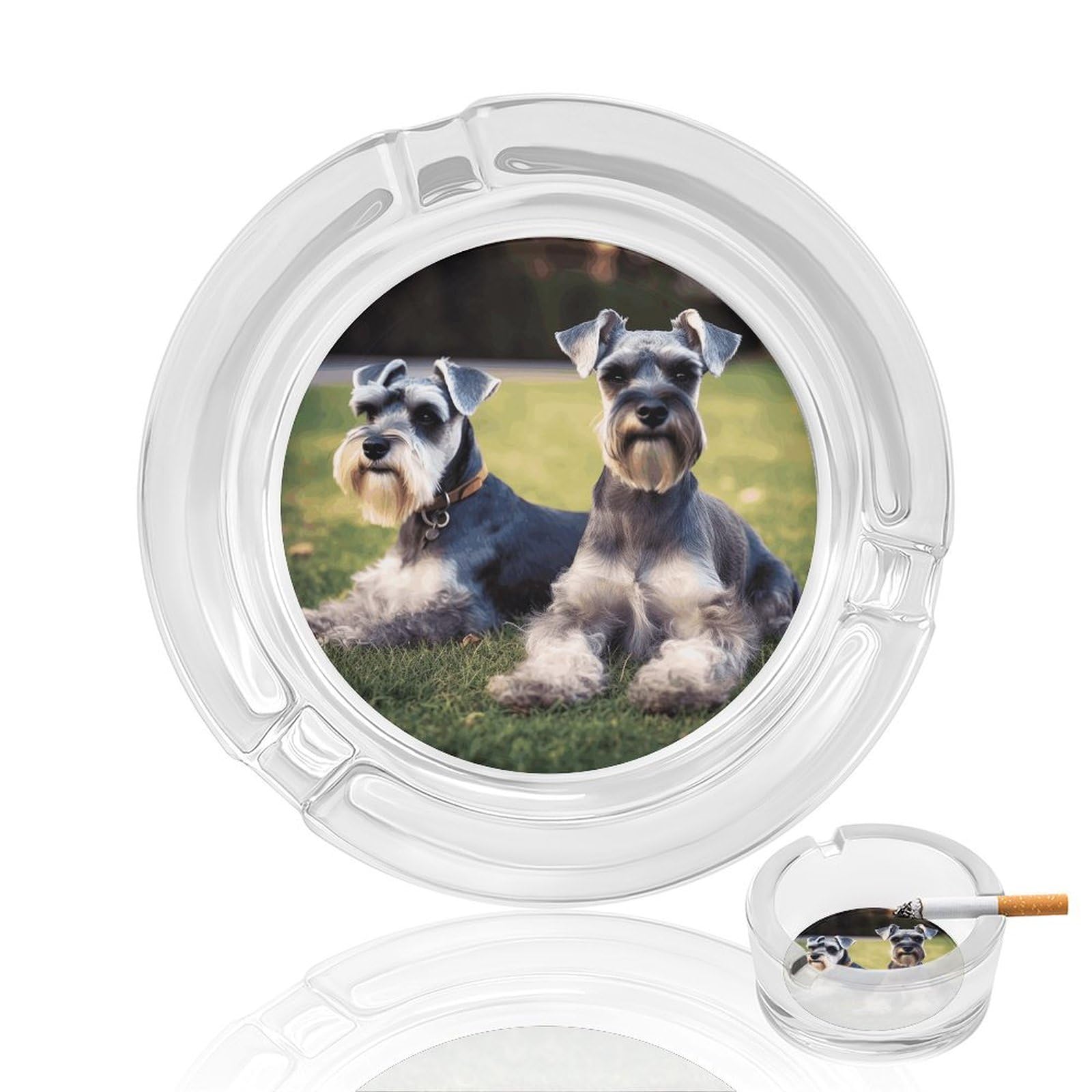 Adult Schnauzer Dogs Ashtray Cigar Cigarette Rest Glass Outdoor Cigar Ashtrays with 3 Grooves Travel Cigar Ashtrays Fancy Cute Cool Ash Tray for Smokers Tabletop
