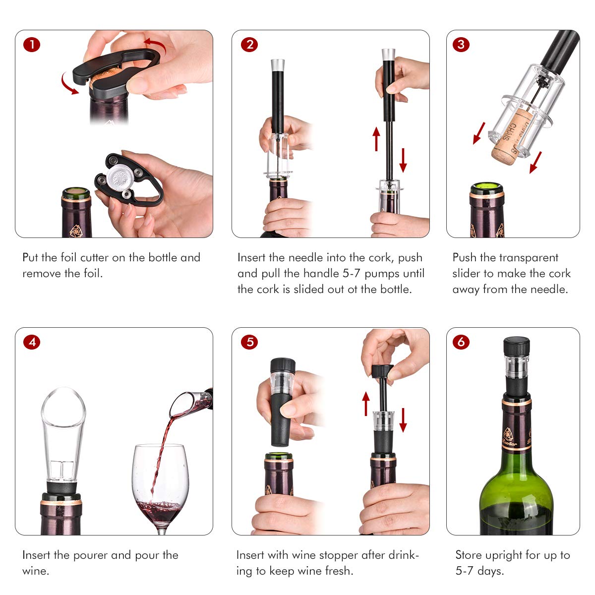 Tire-bouchon à Pression D'air + Bouchon En Silicone - Ouvre-bouteille De Vin Facile - Pour Maison, Restaurant