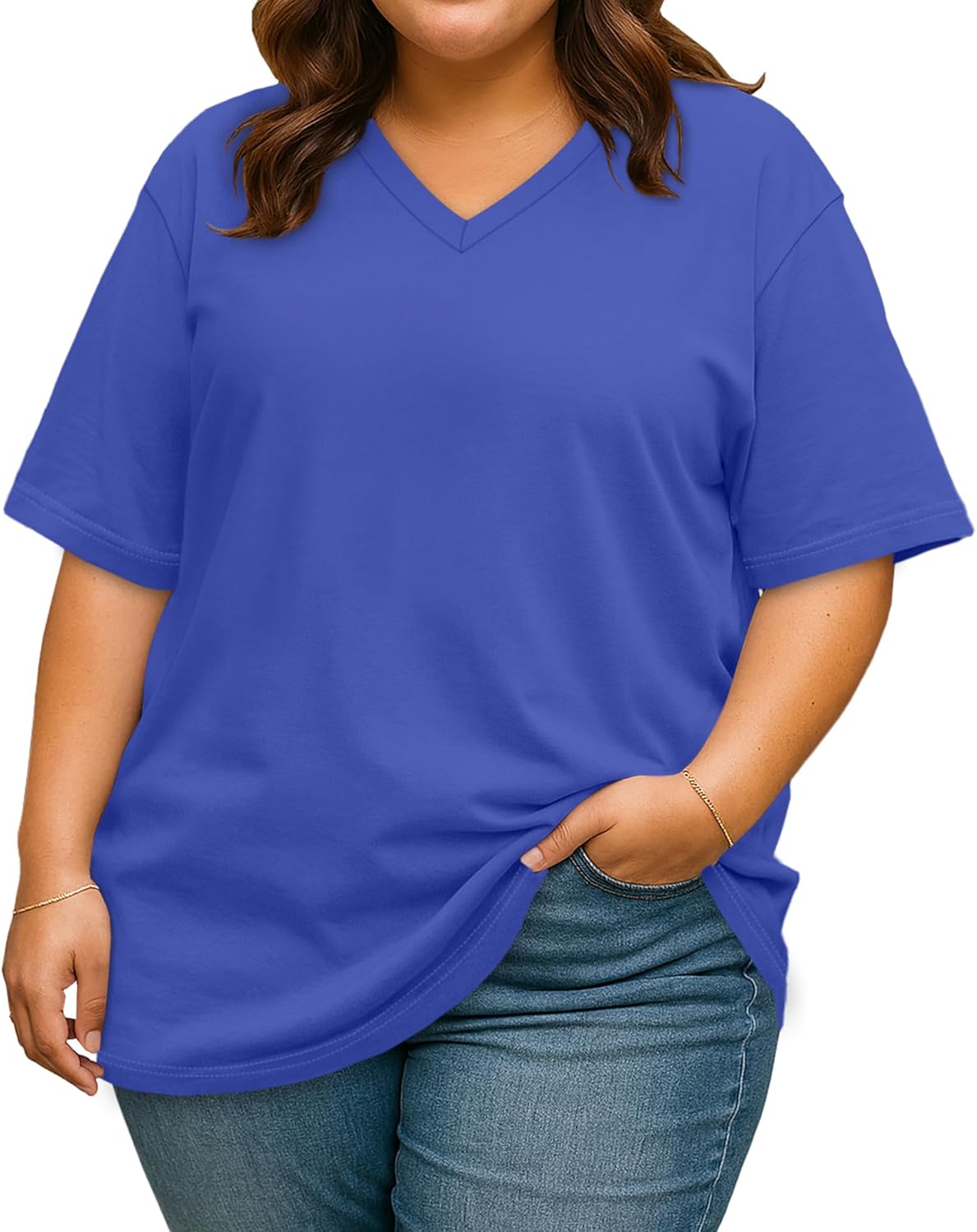 rosemia Plus Size Tops for Women Oversized Casual Tops V Neck Short Sleeves Basic Tees - Image 2