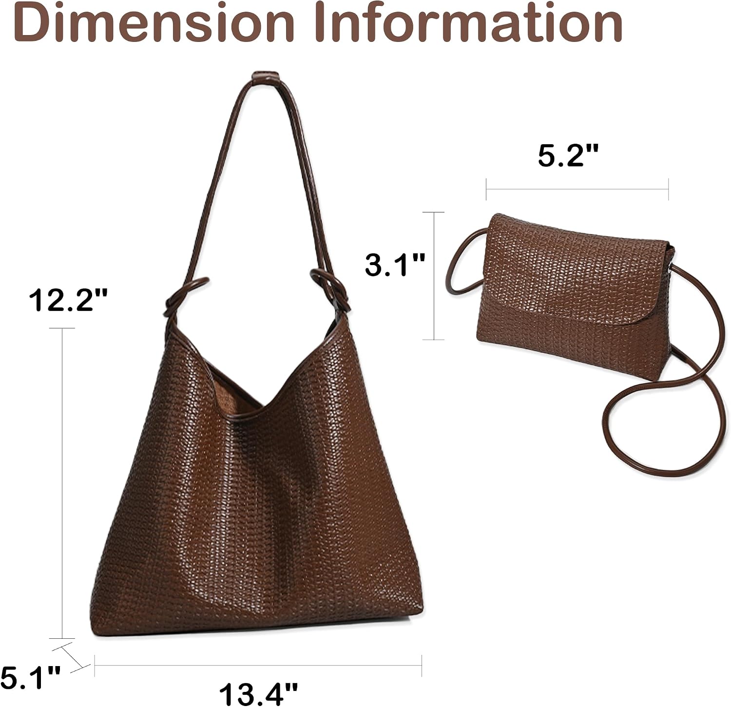2-Piece Woven Texture Hobo Bag Set Vintage Vegan Leather Tote & Clutch Large Capacity Shoulder Bag for Daily Travel