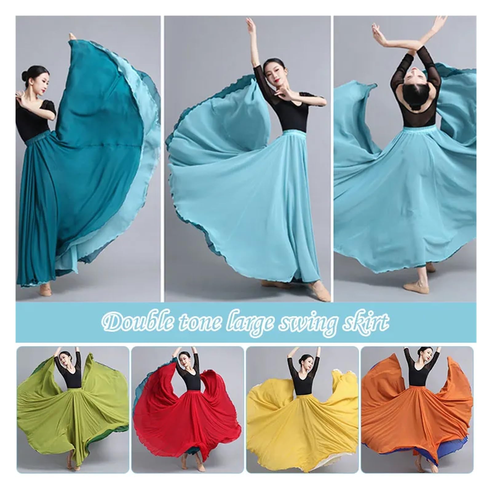 Falda Danza del Vientre Falda larga de gasa de doble cara for mujer, con vuelo amplio, 540/720 grados, for danza clásica, disfraz de danza del vientre, for actuaciones en el escenario(2 540 Degree,90c