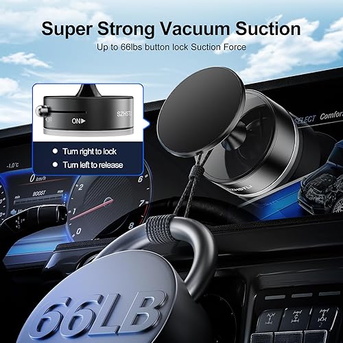 Miniatura 3 de Soporte magnético al vacío para automóvil, bola giratoria de 360, ventosa de vacío de peso de 86 libras, soporte magnético para teléfono de 17 x N54