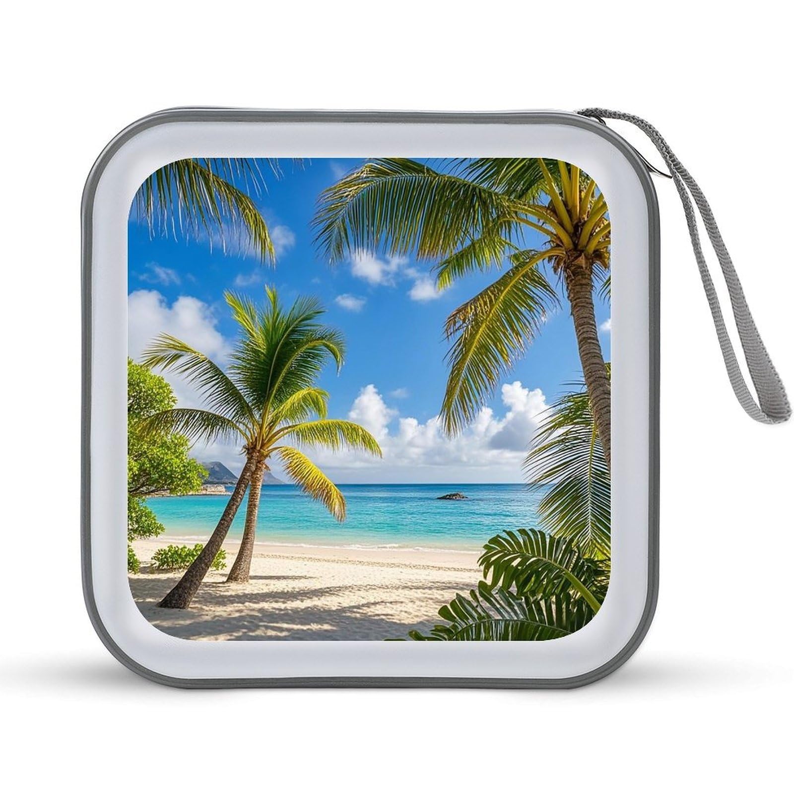 VstaDank Tropical Palm Tree Hawaii Beach DVD Case With Zipper Portable CD Case Hardshell DVD VCD Binder Storage Box EVA Protective Blu-ray Wallet 40 Capacity CD Wallet Movie Music Media Disc Wallets