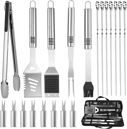 Accesorios para parrilla de barbacoa, 21 piezas de accesorios de parrilla para parrilla al aire libre, herramientas de parrilla de acero inoxidable,