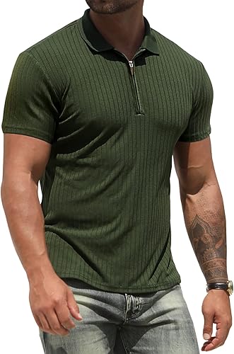 NITAGUT Camisas polo para hombre, manga larga y corta, ajustadas, con cremallera, para deportes, golf, tenis, entrenamiento