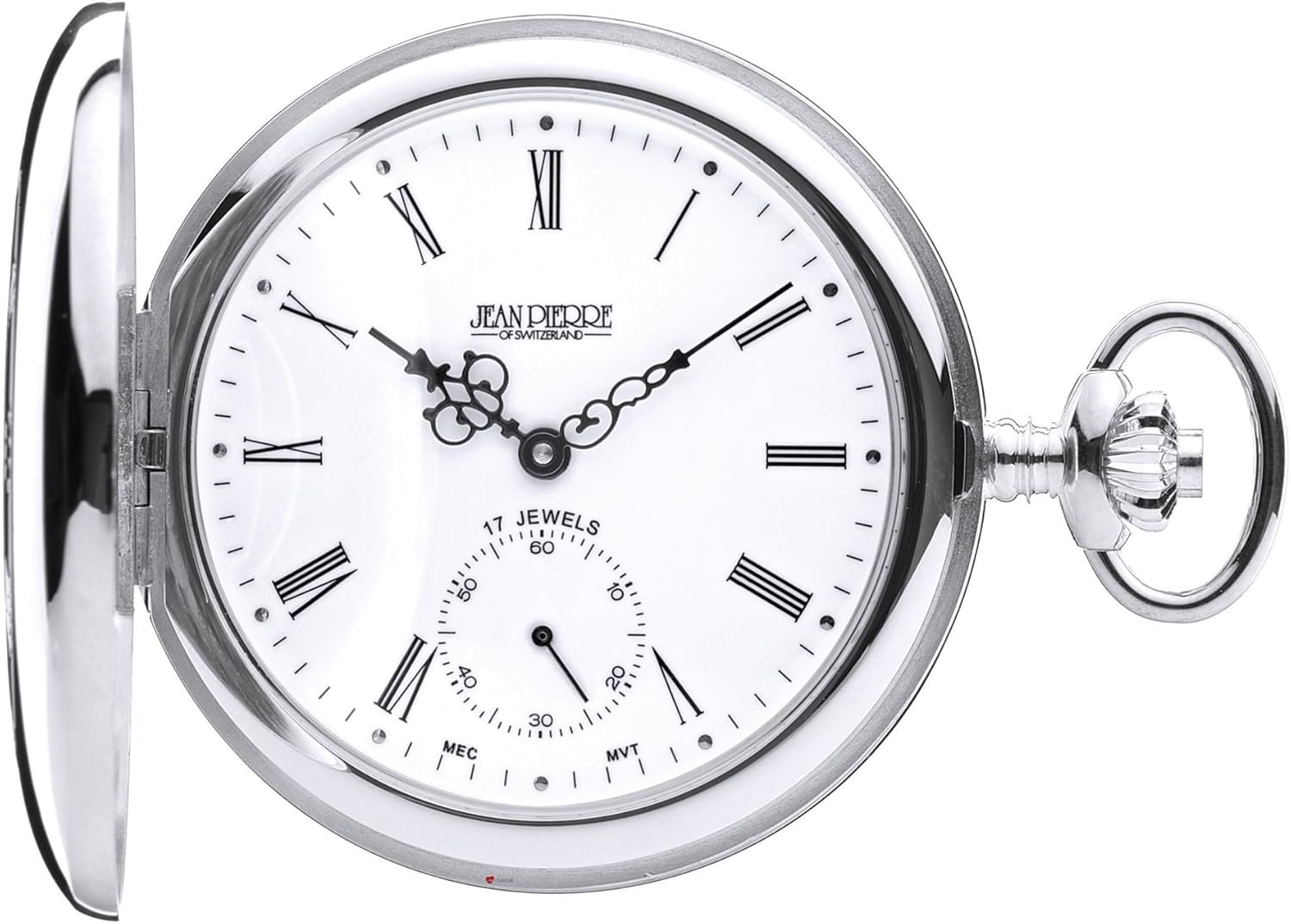 Polished Half Hunter Sterling Silver Pocket Watch - 17 Jewel Movement - Luxury