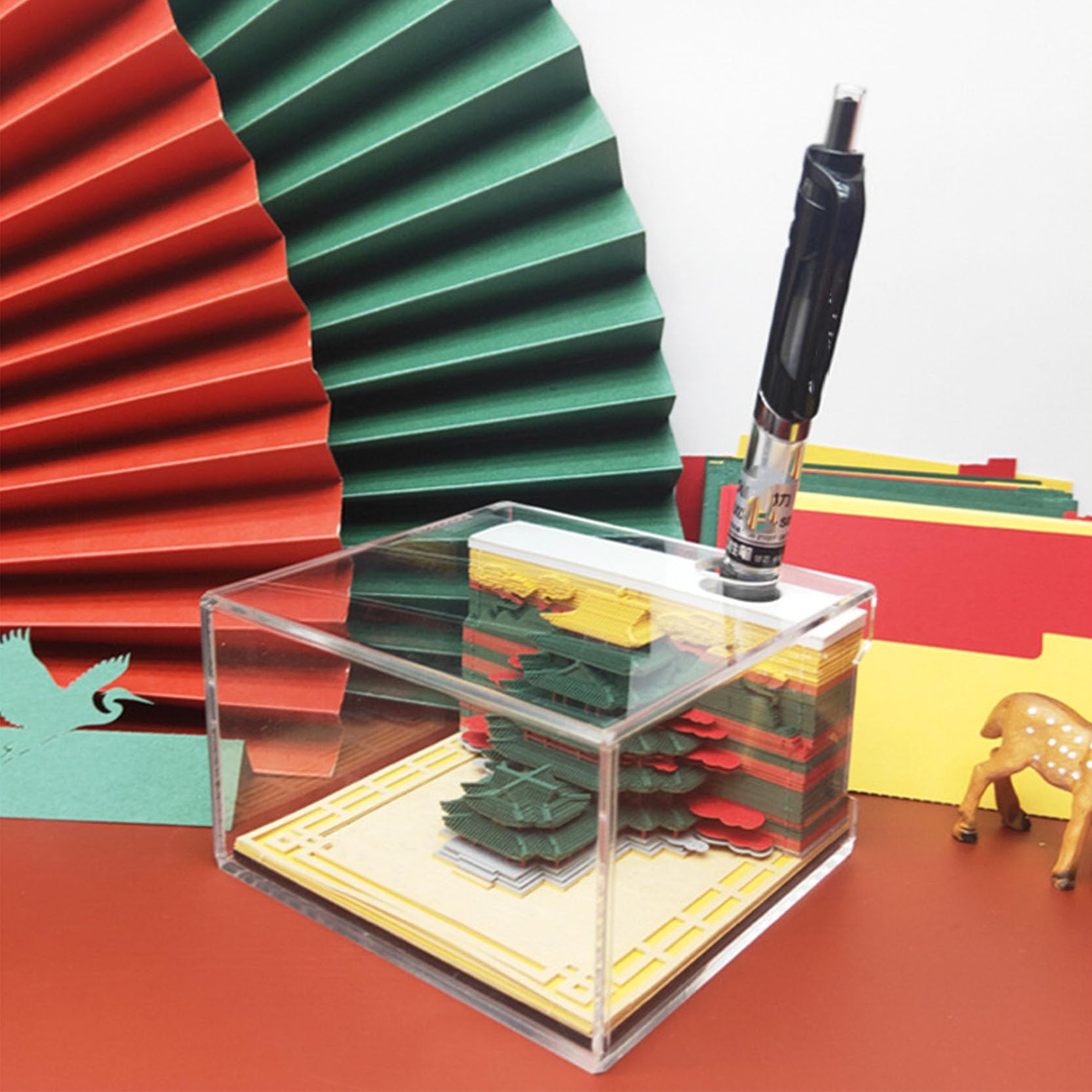 Abreißkalender 2024, Notizblock, 3D-Notizblock, Papierkunst-Notizblock, kreativer Hong'en-Pavillon, antike Architektur, abreißbarer DIY-Schreibtisch-Notizblock, Postnotizen for Büro/Zuhause, 9 x 9 x 5