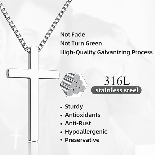 Miniatura 3 de TAISOU 2 collares de cruz para hombres, plata y negro para hombre, collar con colgante de cruz de acero inoxidable para hombres, regalos de joyería