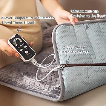 Heated Pad for Sofa and Bed, 8 Temperature Settings, 3 Timed Shutoff Settings, Heated Seat Cushion for Home, Beauty Salon(Gray,55x180cm/22x71in)