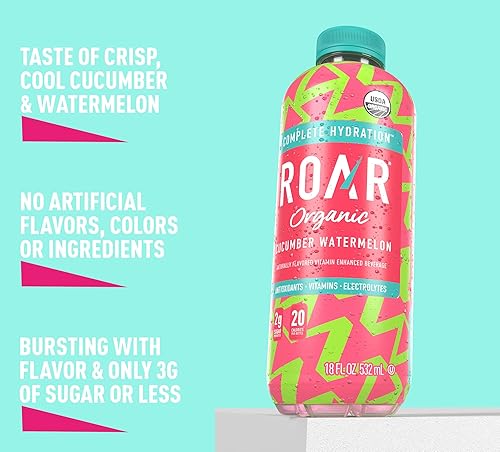 Miniatura 5 de Roar Organic Infusiones de electrolitos  USDA orgánico  sandía de pepino  con antioxidantes, vitaminas B, baja en calorías, bajo en azúcar, baja en