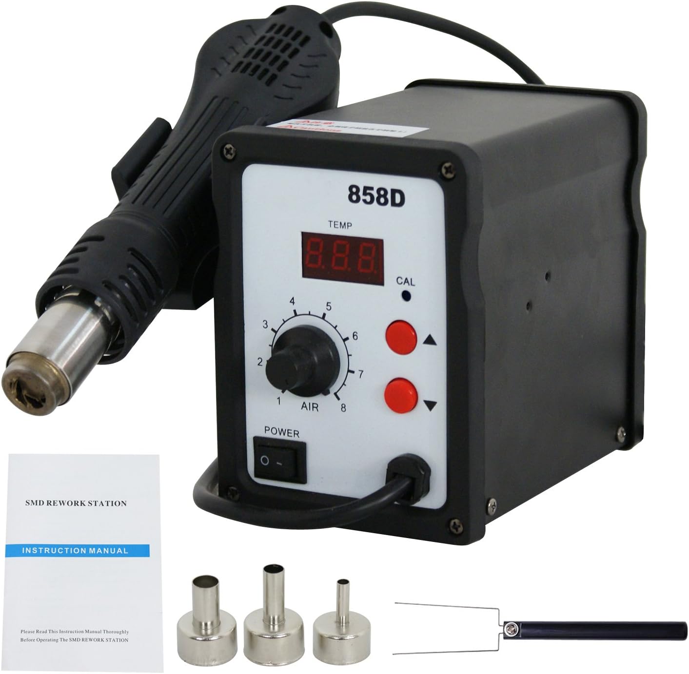 Smartxchoices 858D Hot Air Rework Station Digital SMD Soldering Station Kit Desoldering Welder W/Accessories (858D)