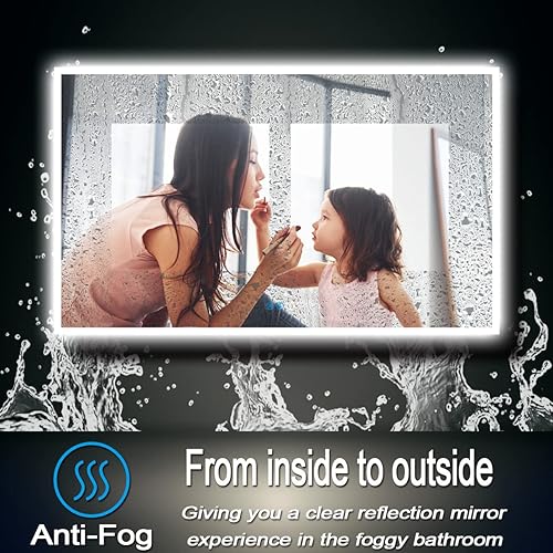 Miniatura 10 de THEKLA Espejo de baño LED retroiluminado de 30 x 55 pulgadas para pared de baño, espejo grande de tocador iluminado de 55 pulgadas con luces, 3