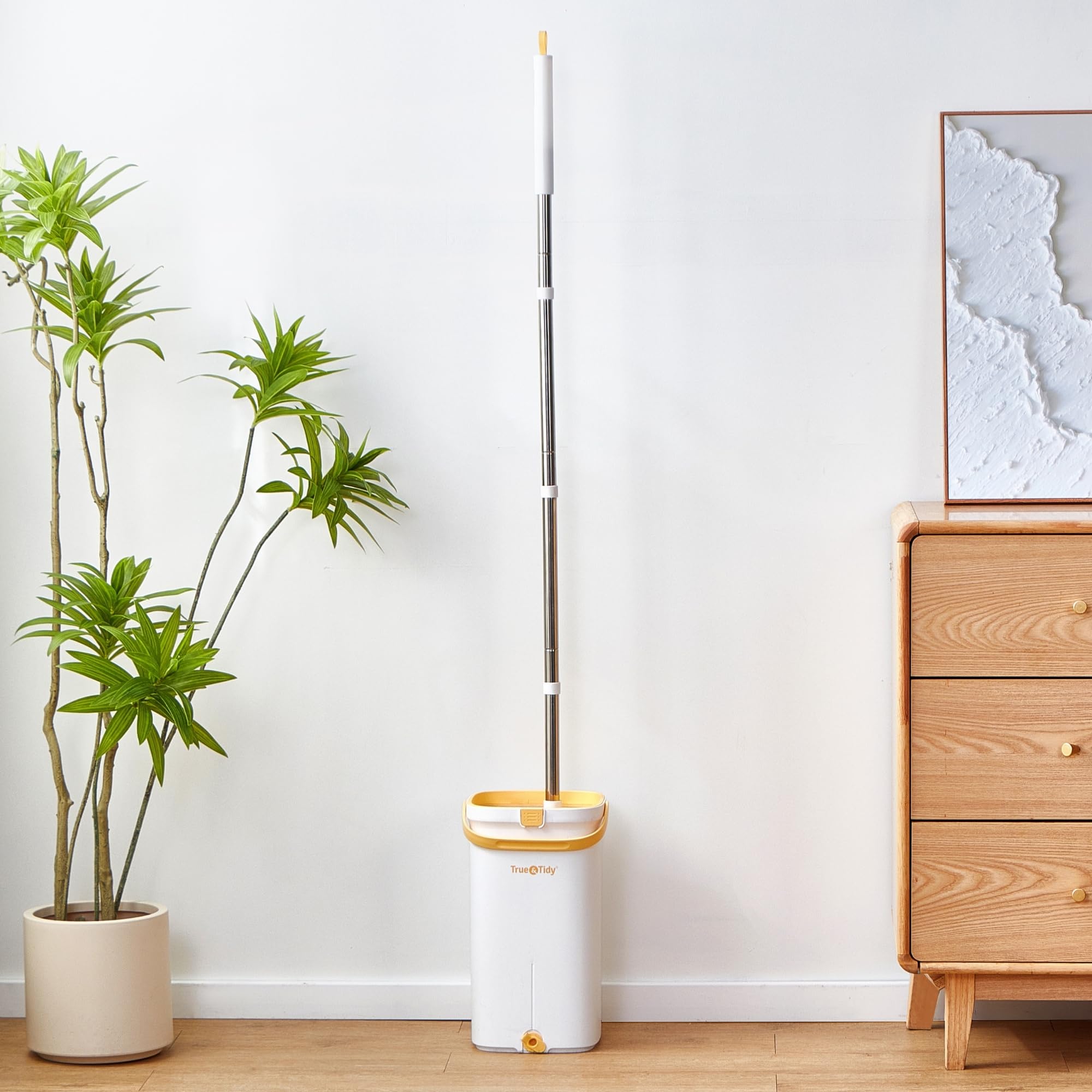 Juego de fregona y Cubo con Sistema de Bomba para el hogar, autolimpieza Manos Libres con 3 Compartimentos para Separar la Limpieza del Agua Sucia, con 2 Almohadillas de Microfibra Lavables a máquina