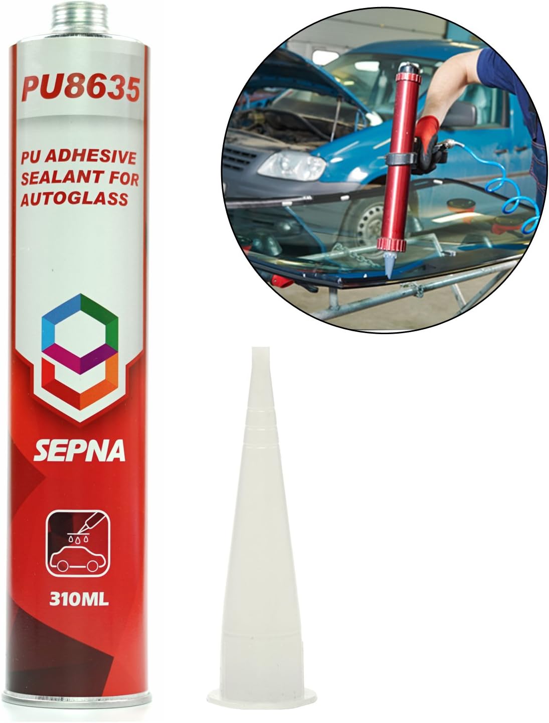 Auto Glass Windshield Adhesive - Black Urethane Glue Cartridge Sealant – Car and Truck Wind Shield Glass Silicone Sealer – Fast Curing – Primerless (1)