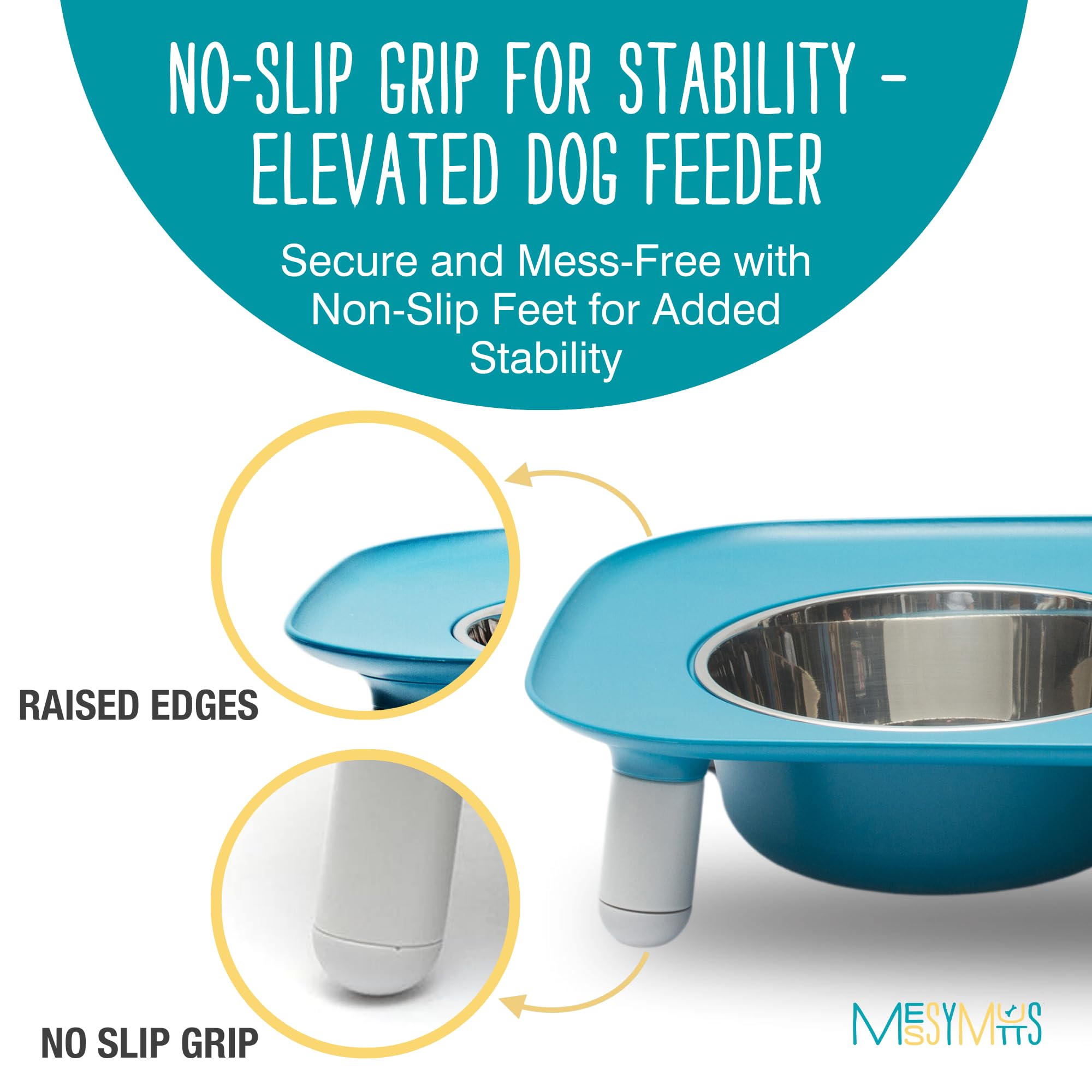 Messy Mutts - Comedero doble para perro con cuencos de acero inoxidable extraíbles y altura ajustable de las piernas, 40 onzas/5 tazas por tazón