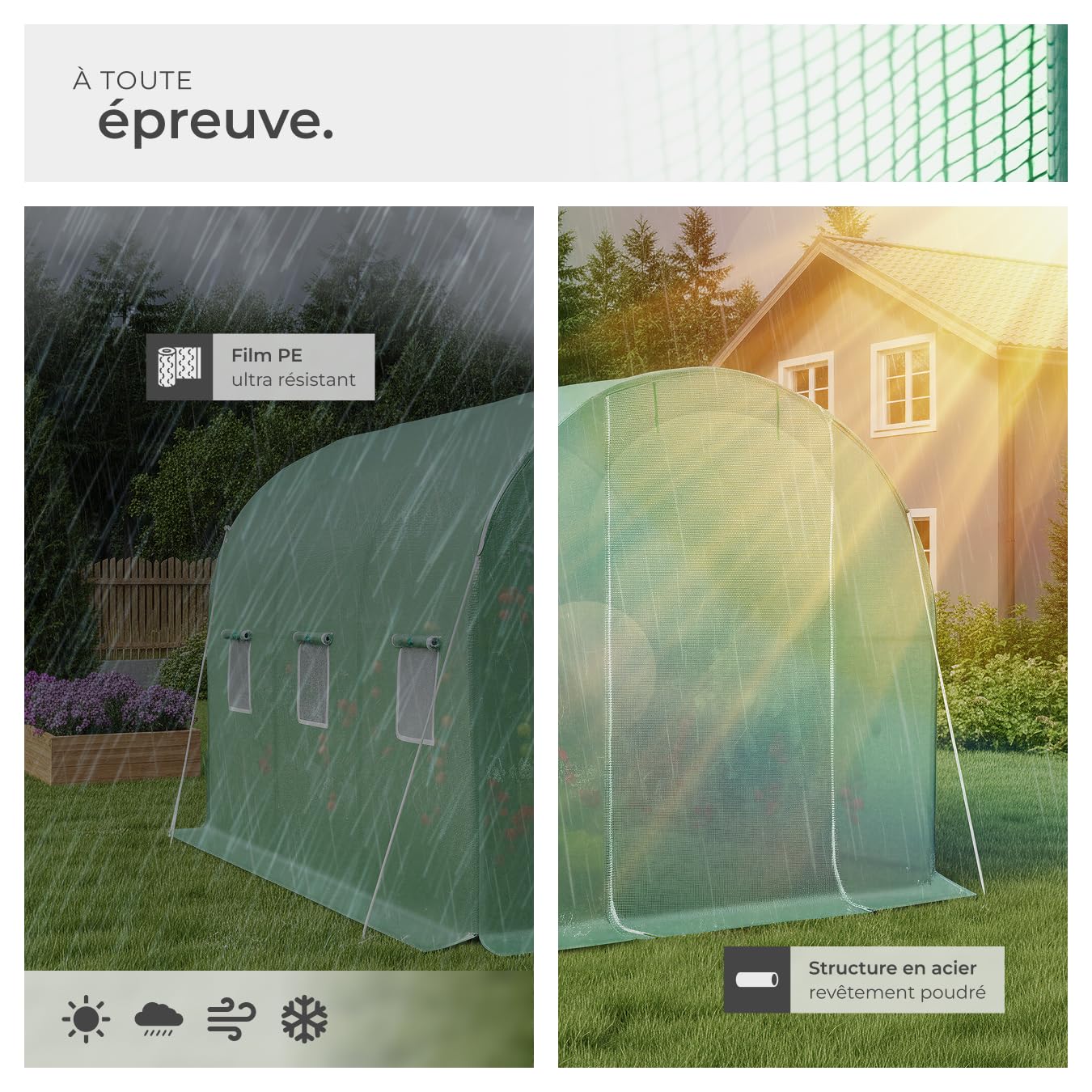 tectake® Serre de Jardin 7m2 Tunnel en Acier Thermo-Laqué & Plastique Anti UV avec 6 Fenêtres Latérales pour Potager Exterieur Serre d'hivernage Tente Abri pour Plantes Serre à semis 343x200x200cm
