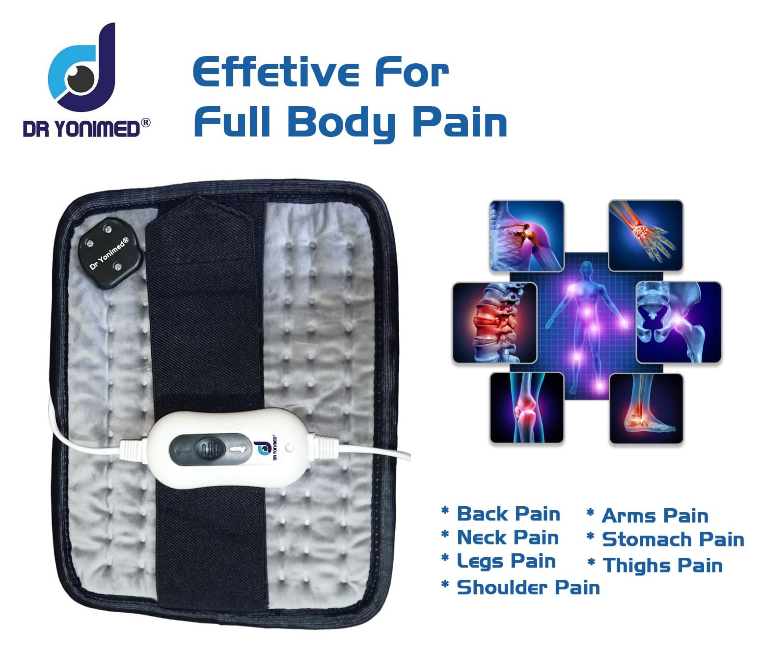 Dr Yonimed Electric Heating Pad For Lower Back Pain Electric Heating Belt With 3 Levels Temperature Controller For Pain Relief of Joints, Muscle, Legs, Shoulder, Knee, Neck etc. Color: Grey 3