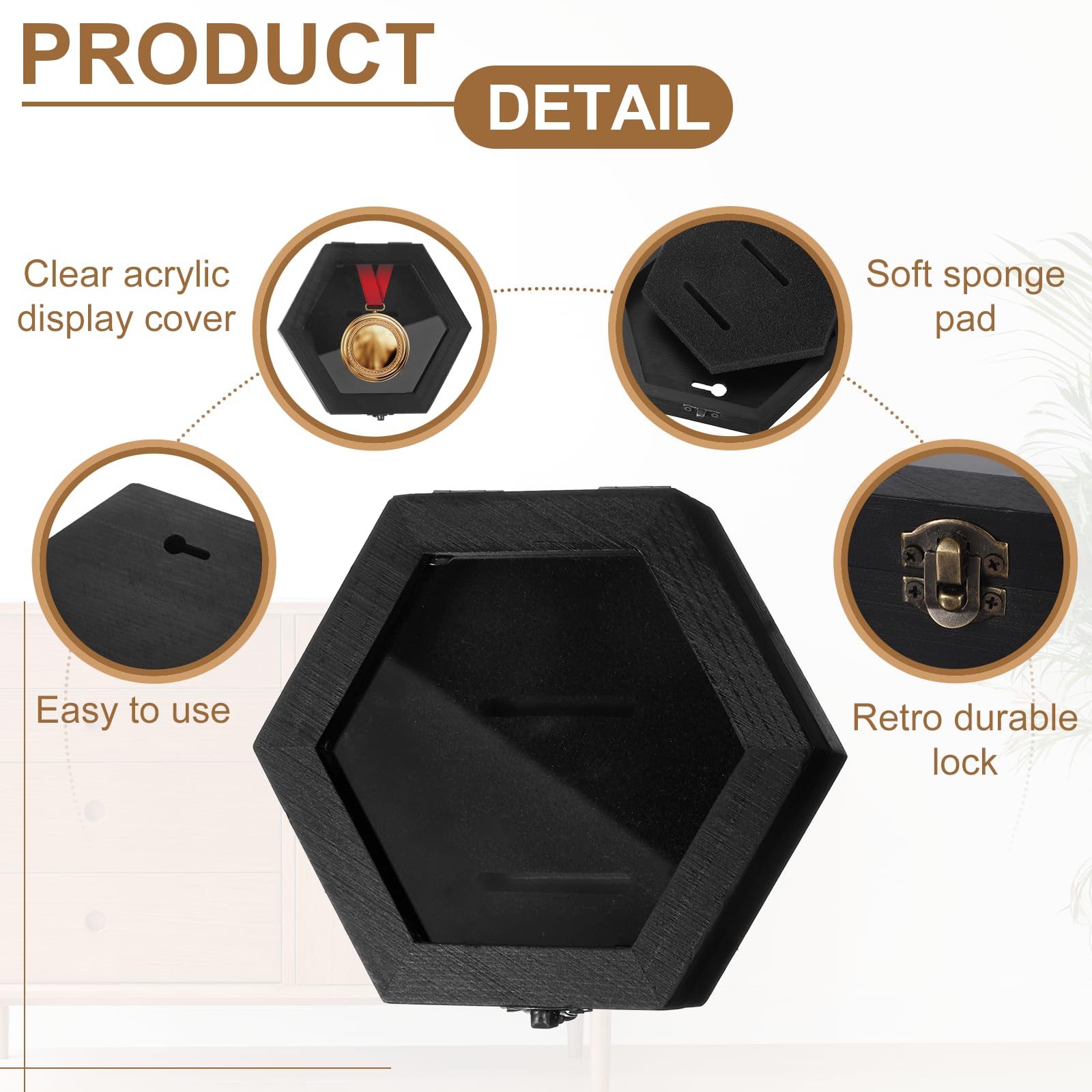 PATIKIL 6 Piezas De Estuche para Mostrar Medallas, Marco De Exhibición De Medallas De Madera Hexagonal Colgador De Pared para Insignias Caja Sombra para Maratón Distintivo, Negro