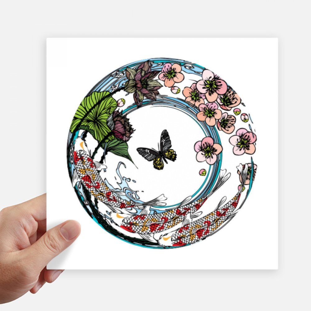 Autocollant carré géométrie carpe sakura 20 cm pour mur et ordi