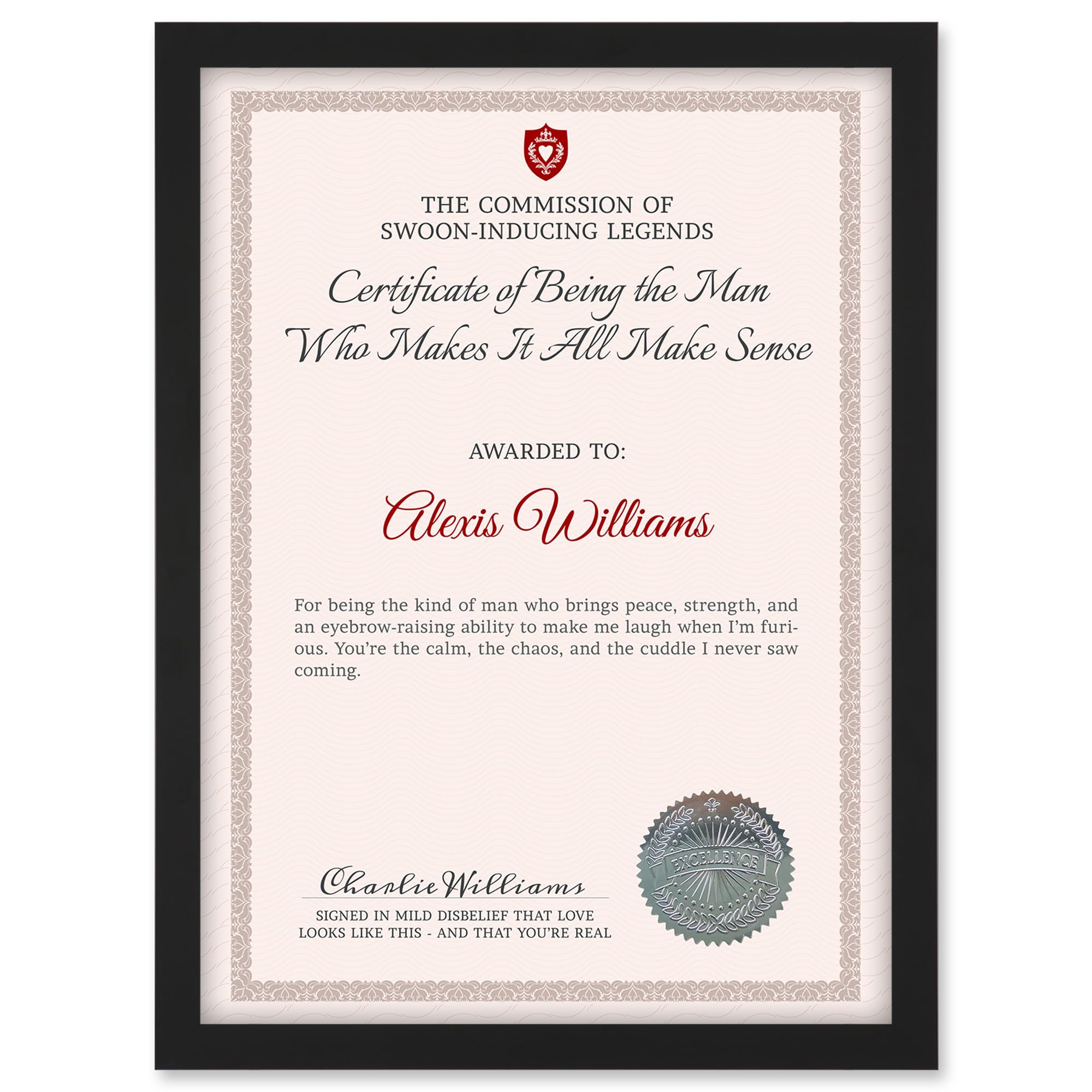 Artery8 Personalised Certificate Boyfriend Husband Man I Love A4 Black Framed Diploma Novelty Award Thank You Birthday Valentines Love Anniversary