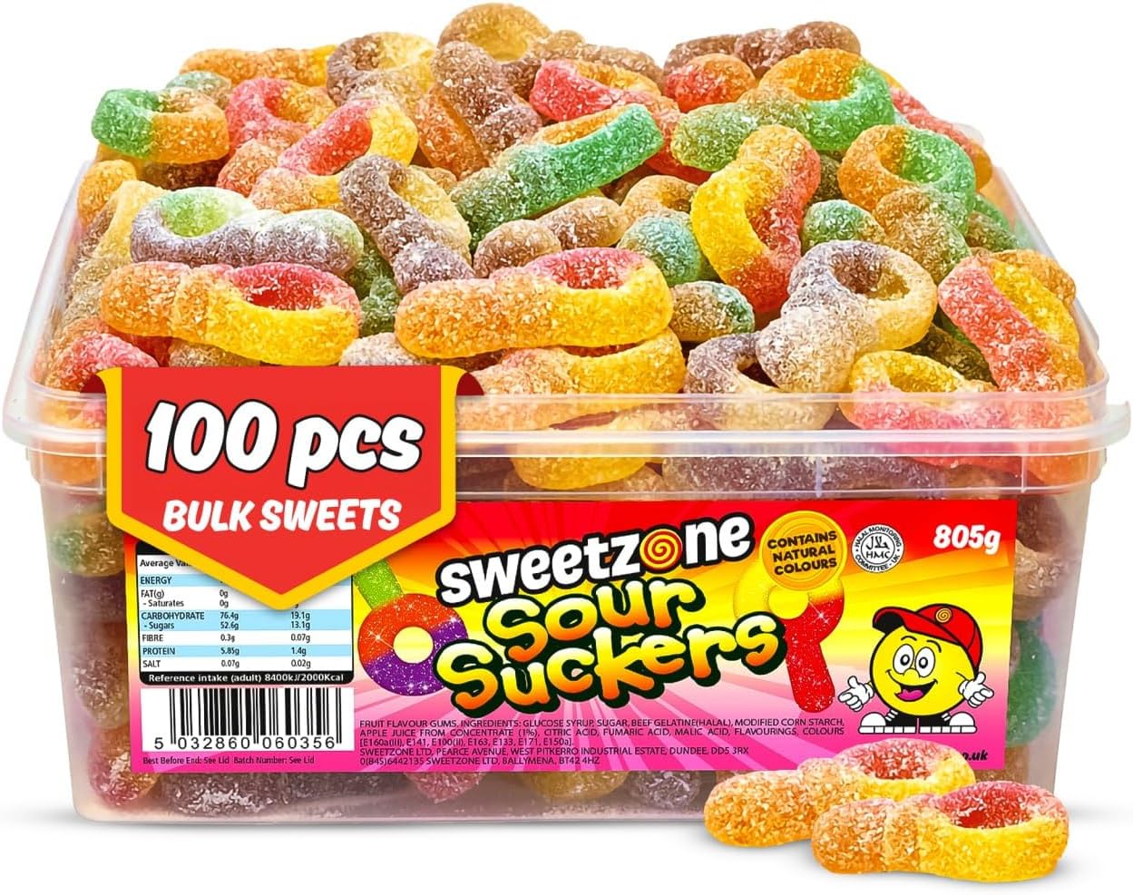 Sweetzone Sour Jelly Suckers 800g 100pcs, Fizzy Fruity Gummies, Retro Soft Halal Gummy Candy, Sweet Tub of Bulk Sweeties, Jelly Sweets for Kids, Party Candy, Bulk Sweet Gummy Mix
